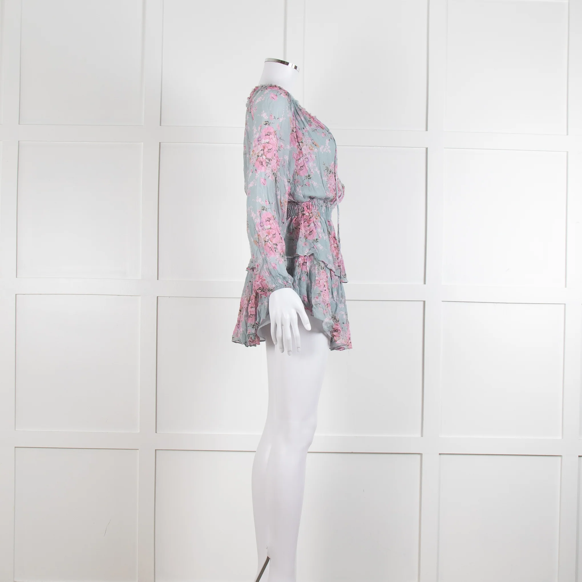 LoveShackFancy Blue and Pink Drop Waist Mini Dress - Image 3