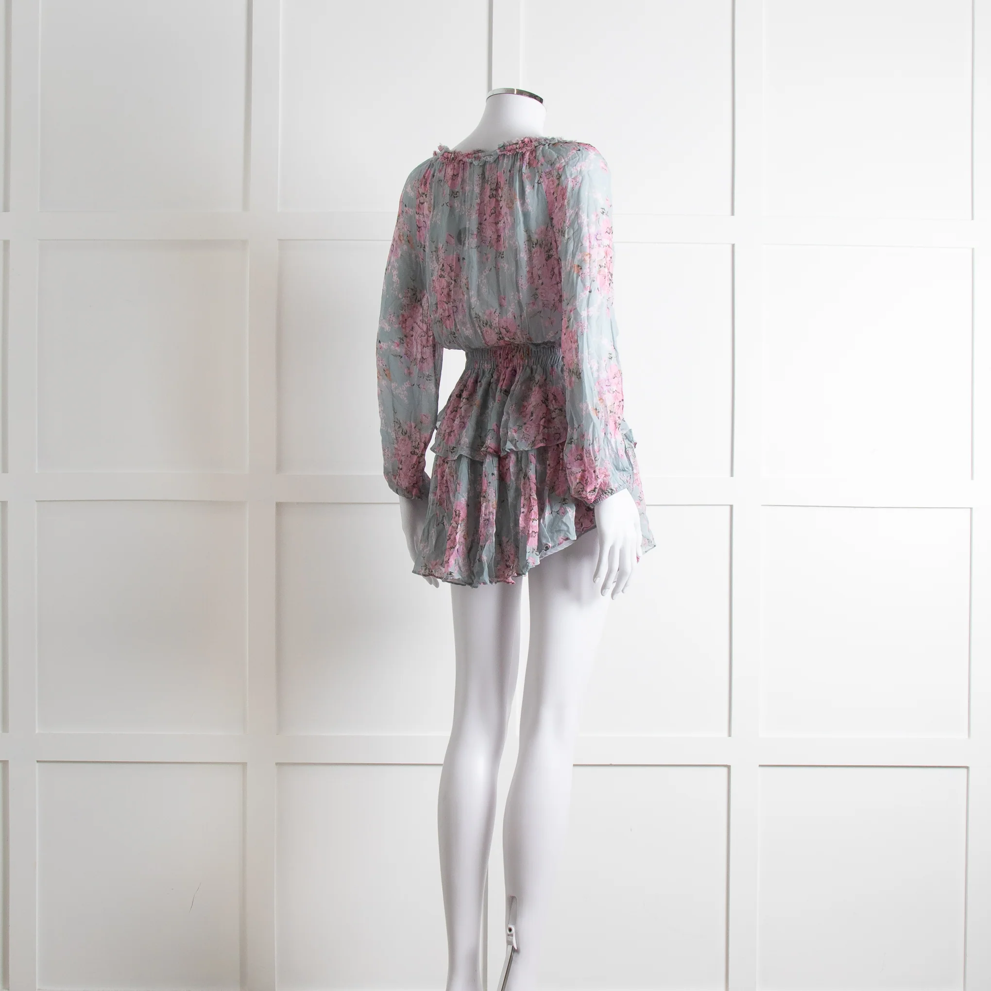 LoveShackFancy Blue and Pink Drop Waist Mini Dress - Image 4