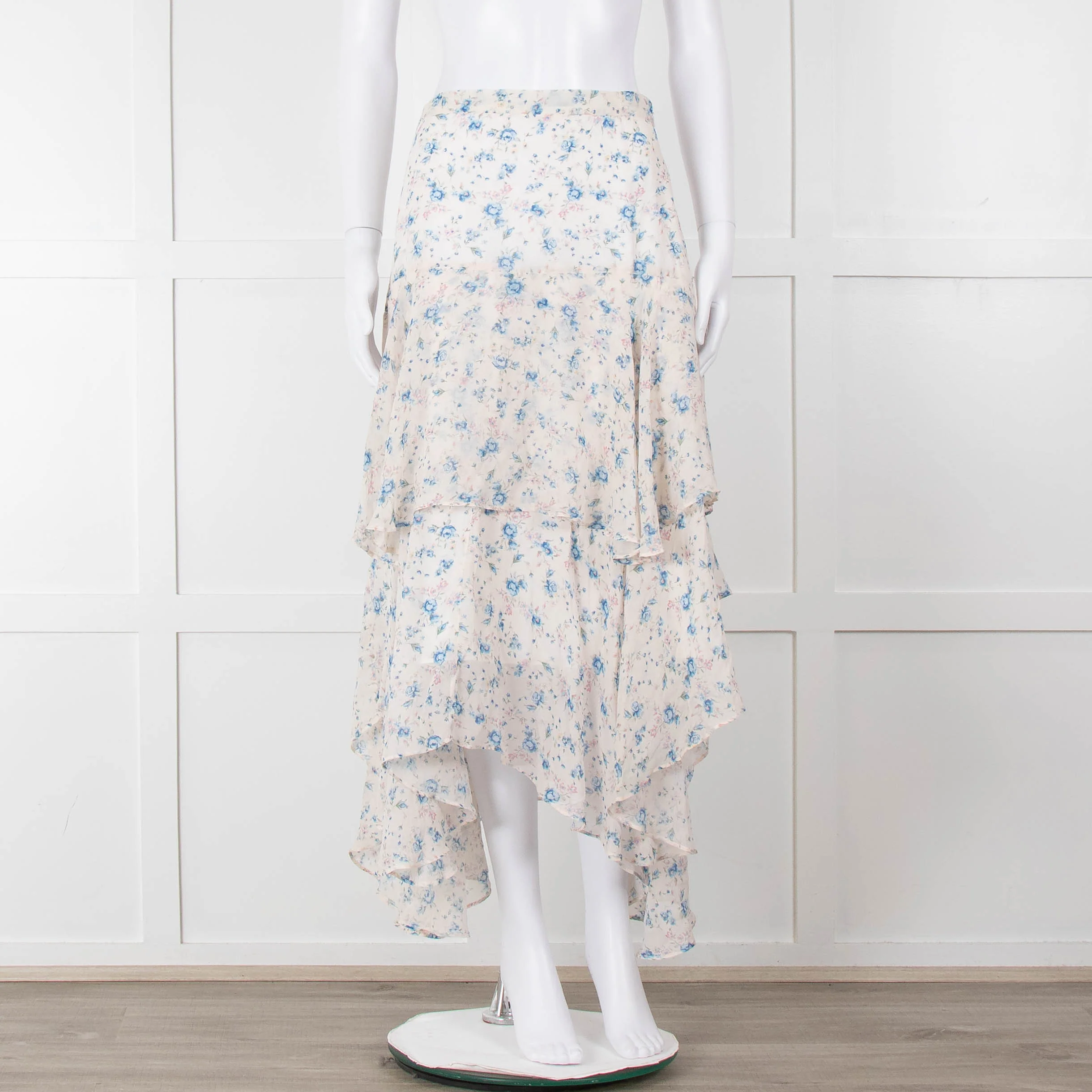 LoveShackFancy Cream Blue Floral Layered Skirt