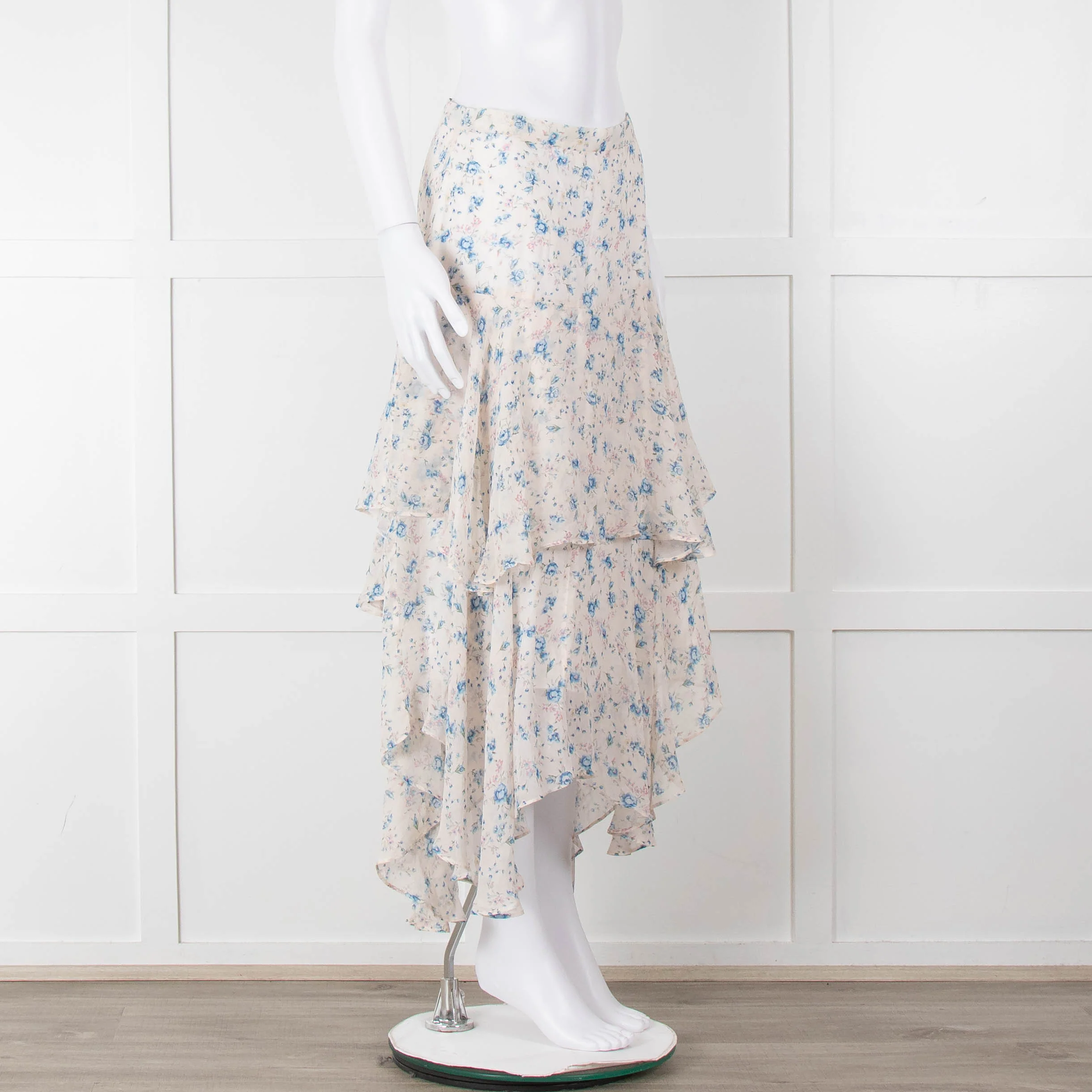 LoveShackFancy Cream Blue Floral Layered Skirt - Image 2