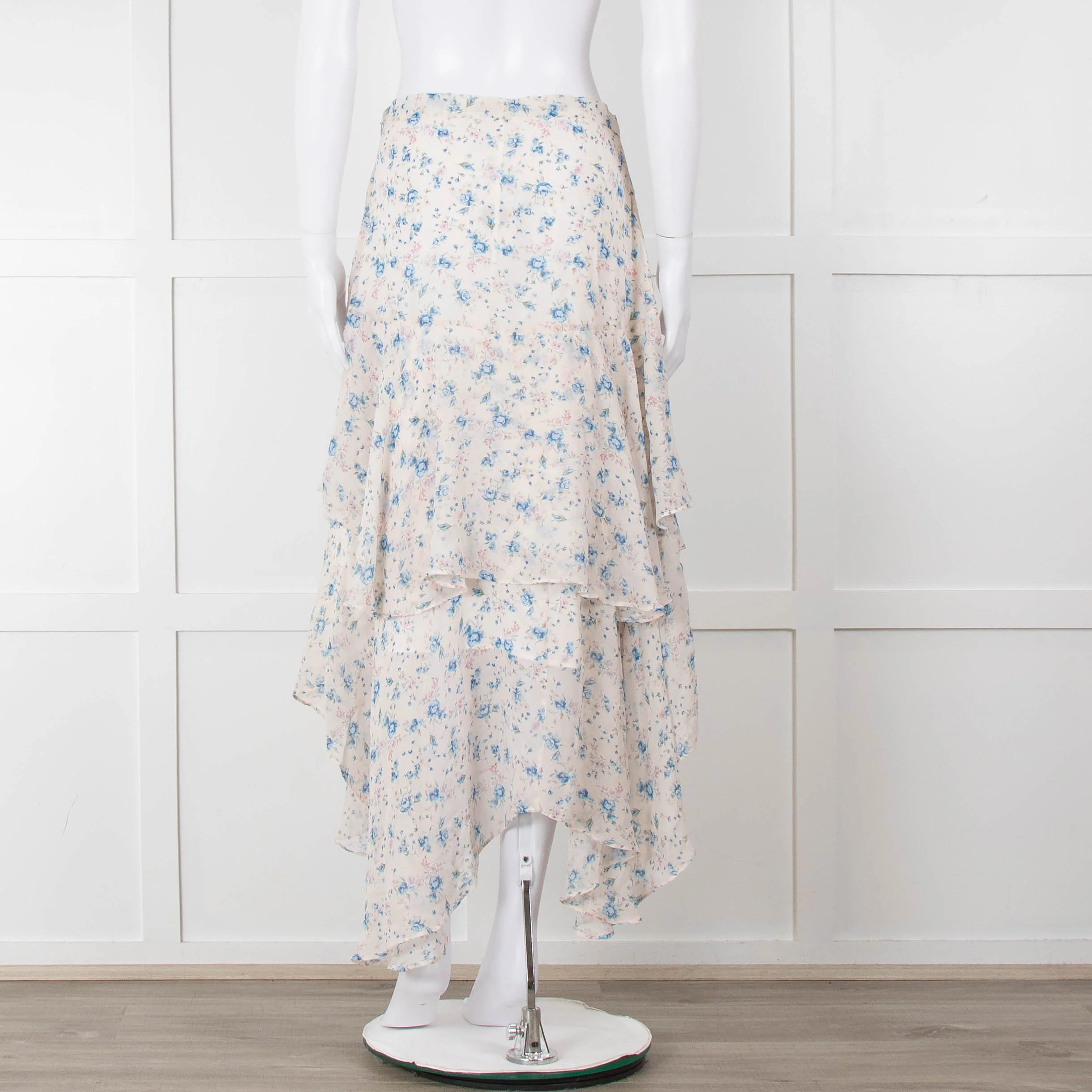 LoveShackFancy Cream Blue Floral Layered Skirt - Image 6