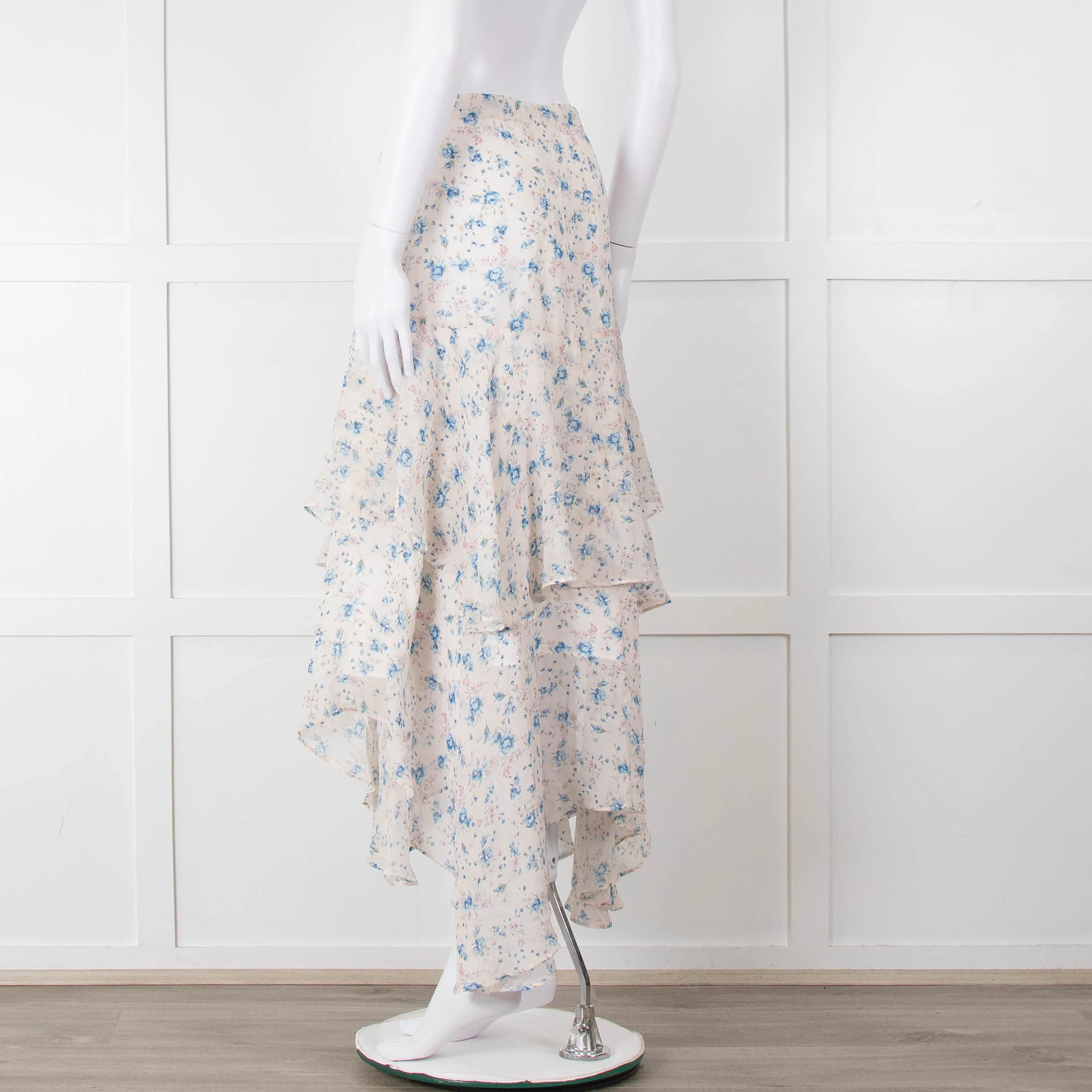 LoveShackFancy Cream Blue Floral Layered Skirt - Image 7