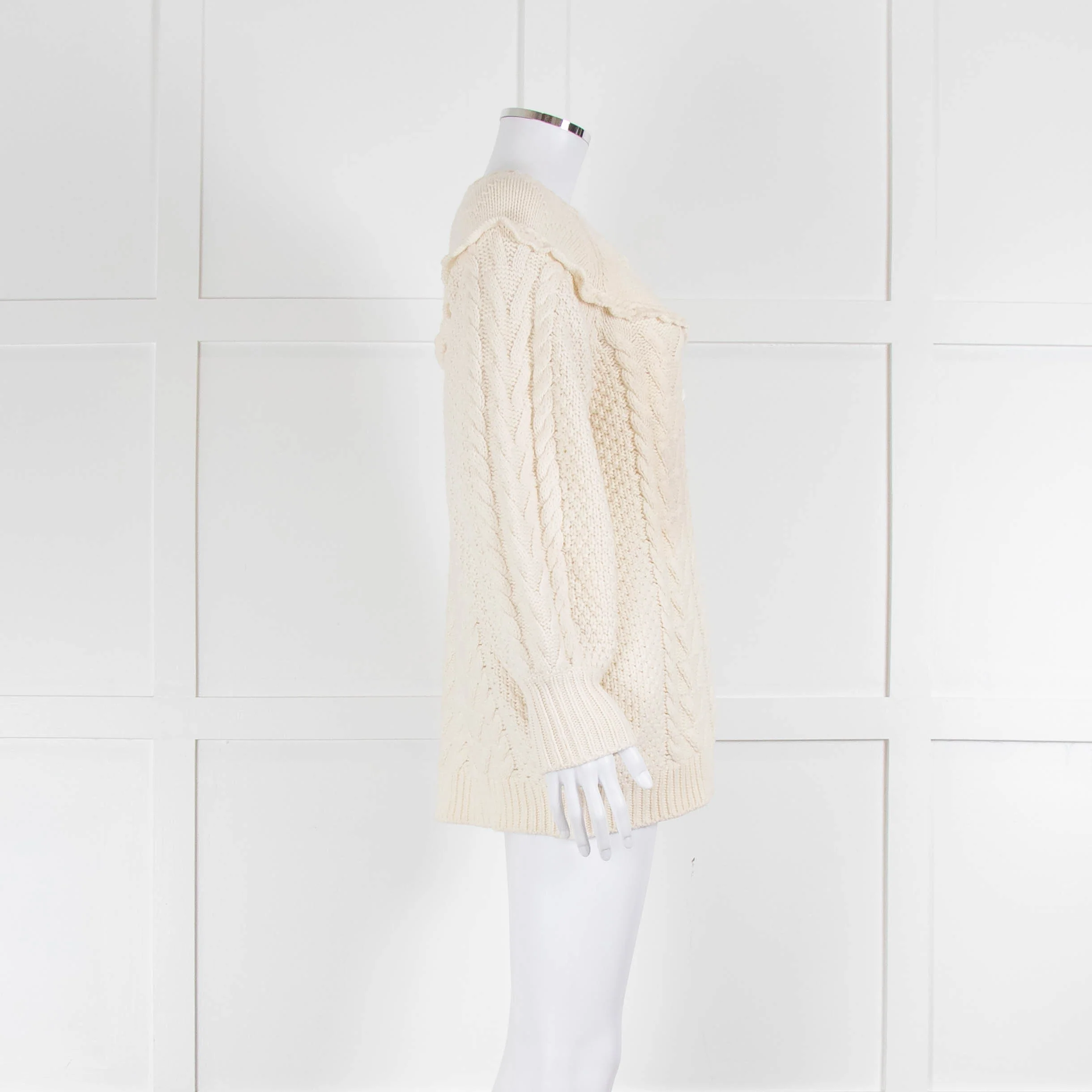 LoveShackFancy Cream Cable Rose Button Cardigan - Image 2