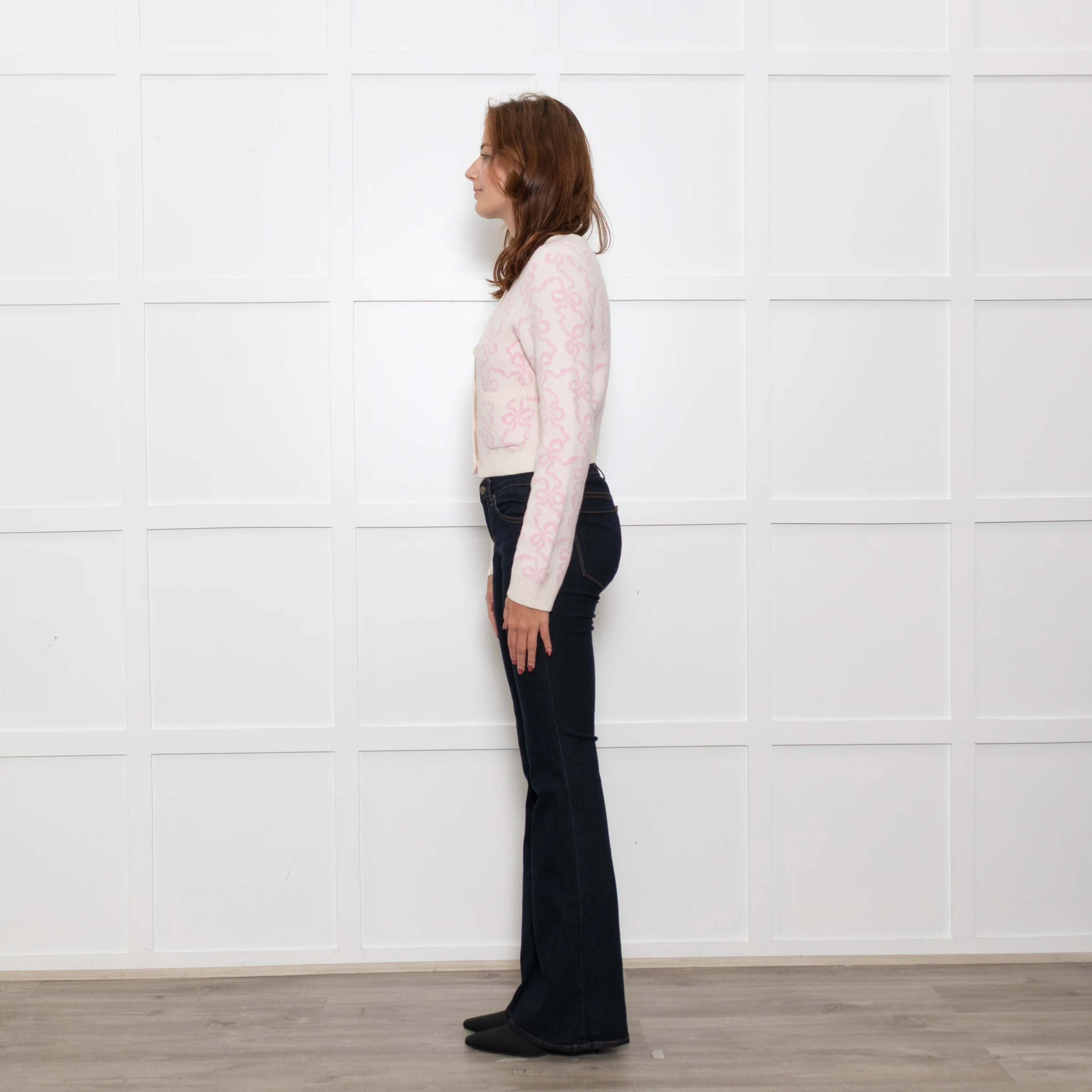 LoveShackFancy Cream Pink Bow Print Cardigan - Image 4