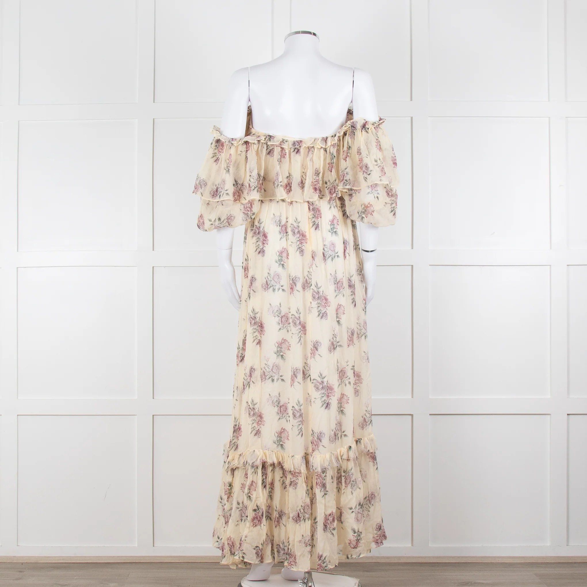 LoveShackFancy Cream Purple Chiffon Off The Shoulder Maxi Dress - Image 5