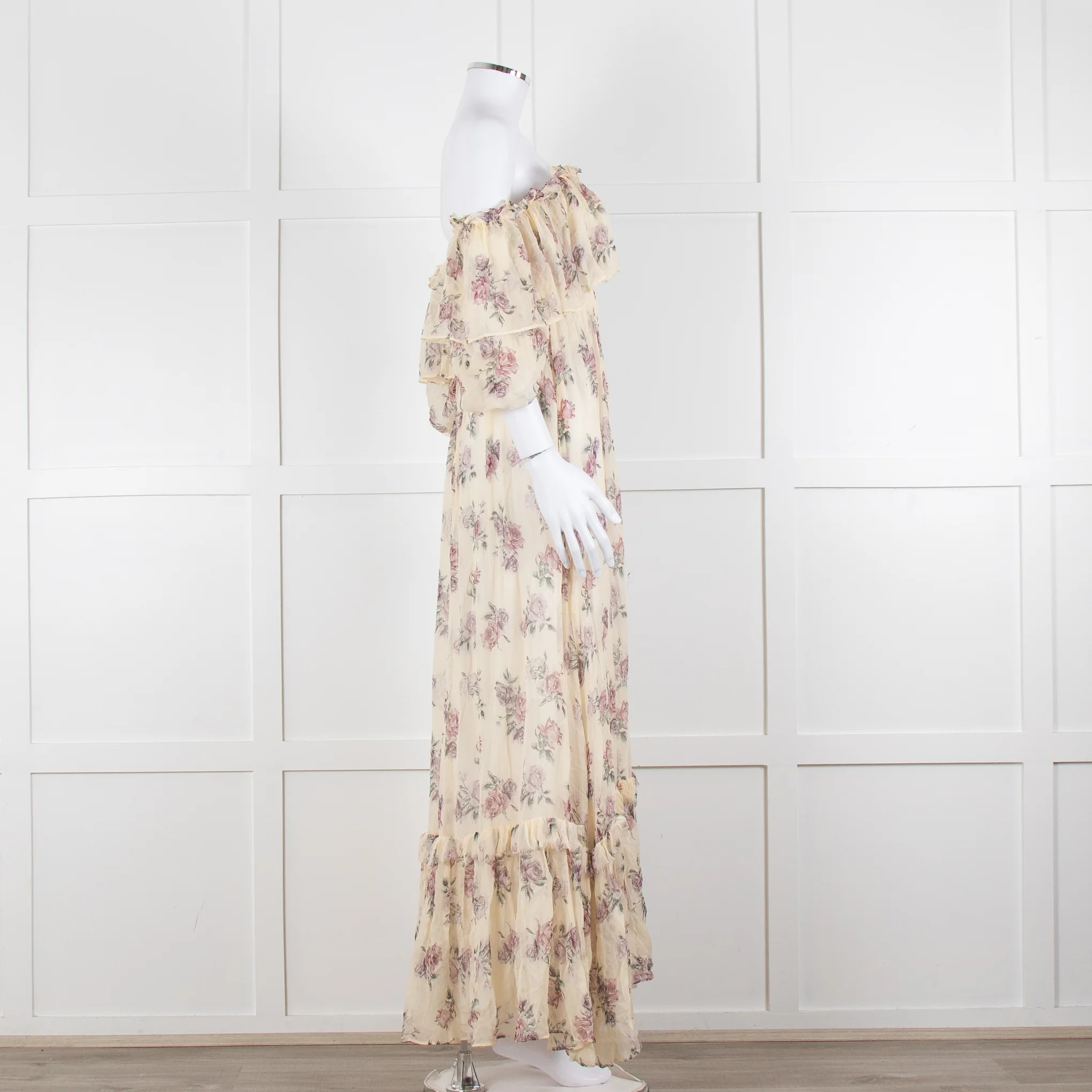 LoveShackFancy Cream Purple Chiffon Off The Shoulder Maxi Dress - Image 7