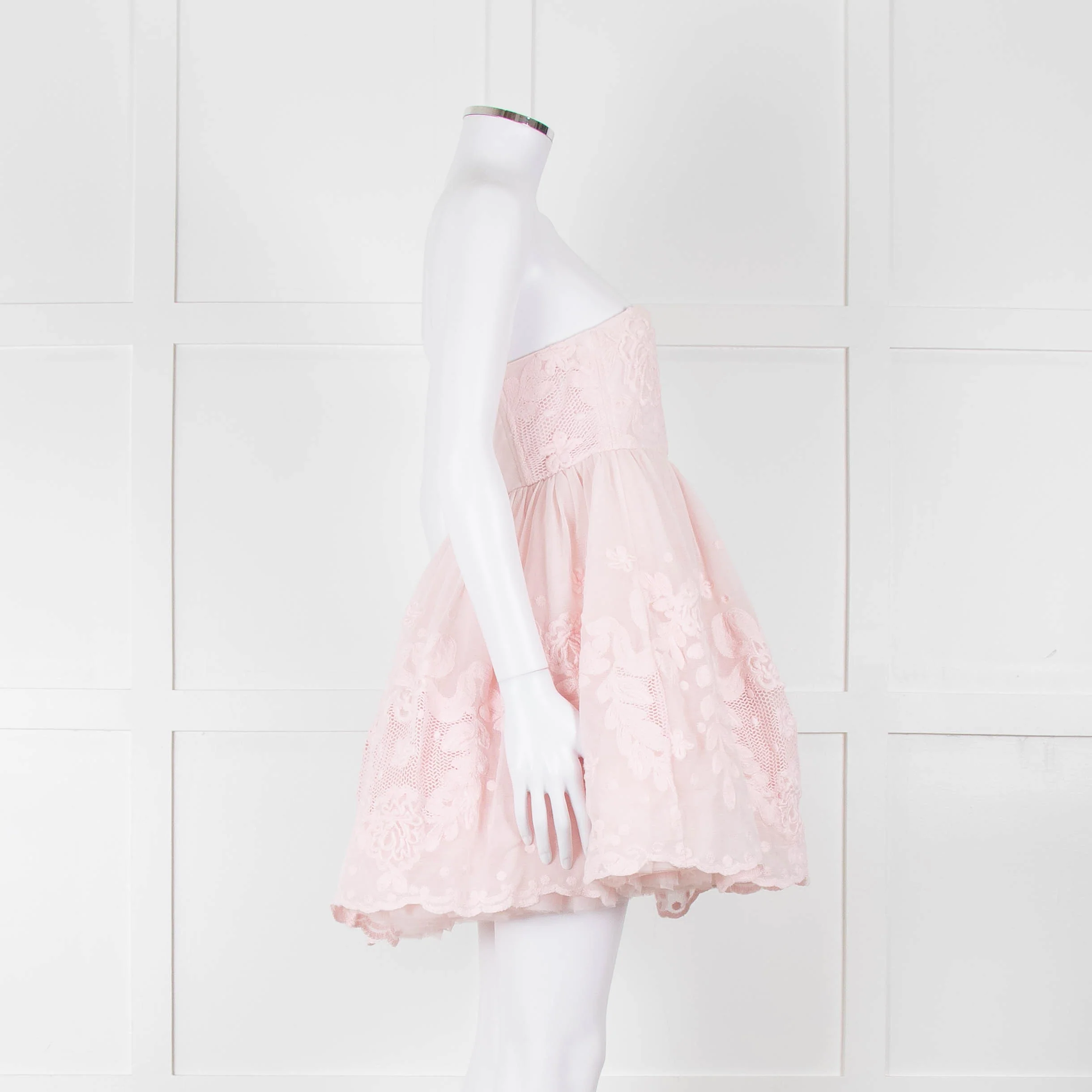 LoveShackFancy Pale Pink Ballerina Style Strapless Mini Dress - Image 3