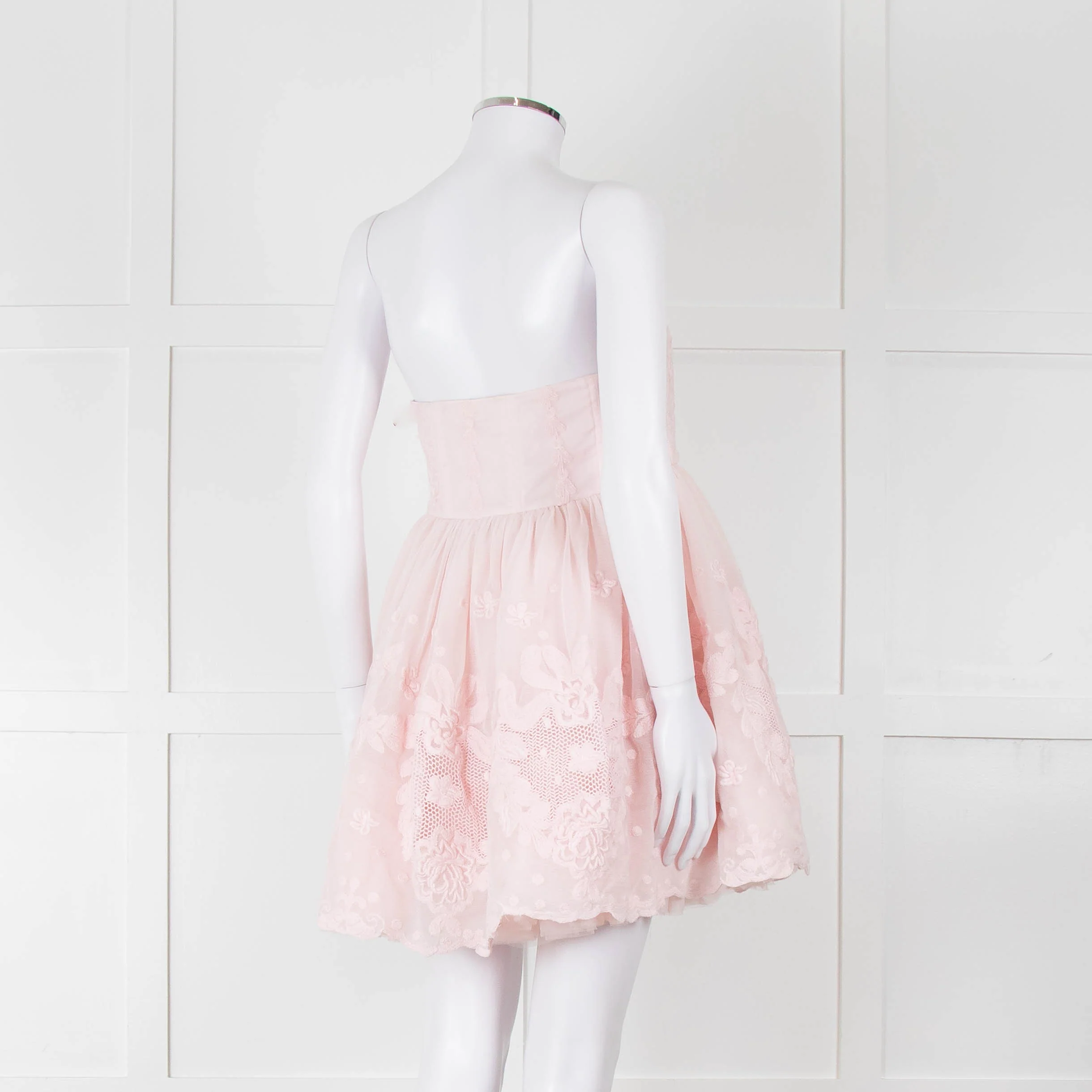 LoveShackFancy Pale Pink Ballerina Style Strapless Mini Dress - Image 4