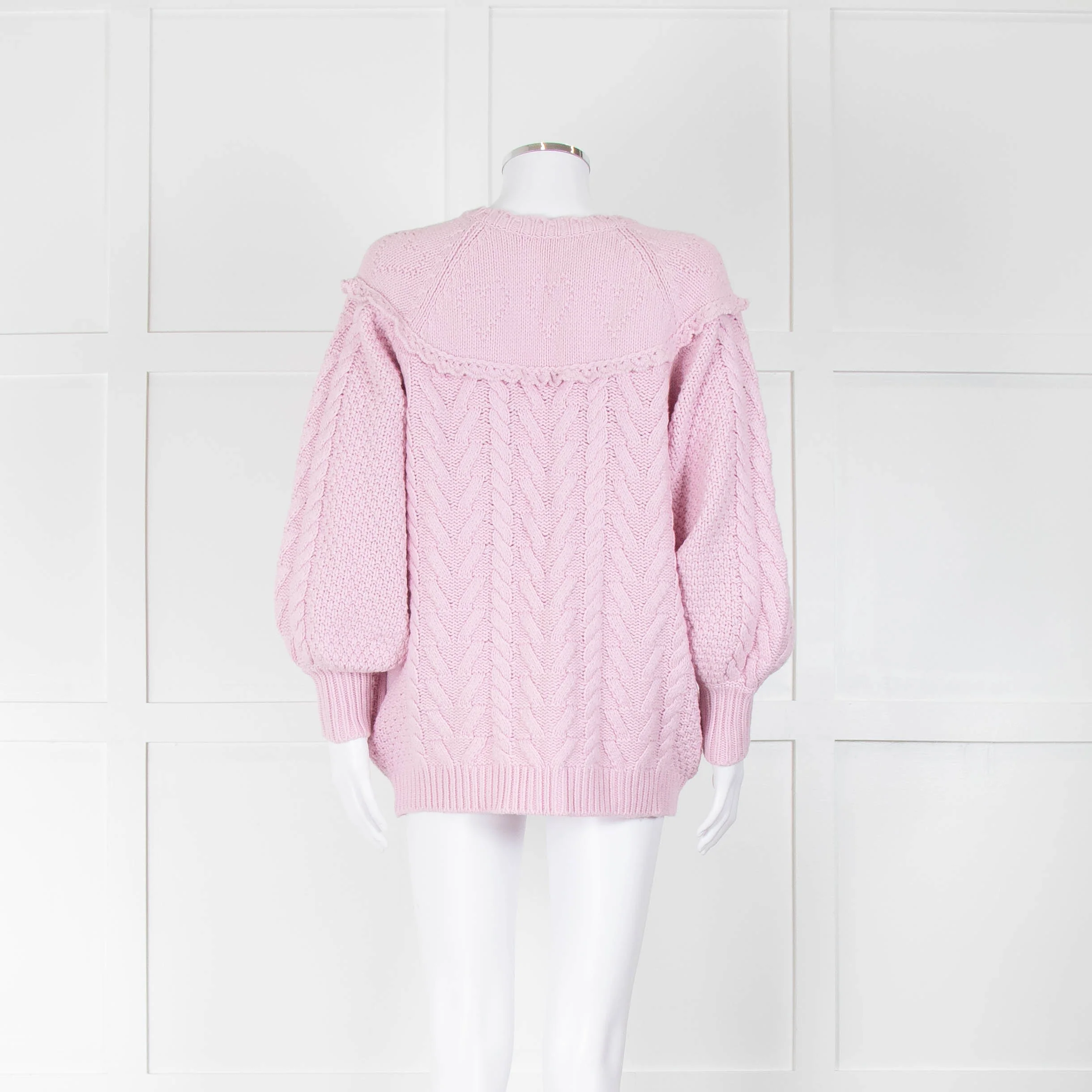LoveShackFancy Pale Pink Rose Button Cable Cardigan - Image 3