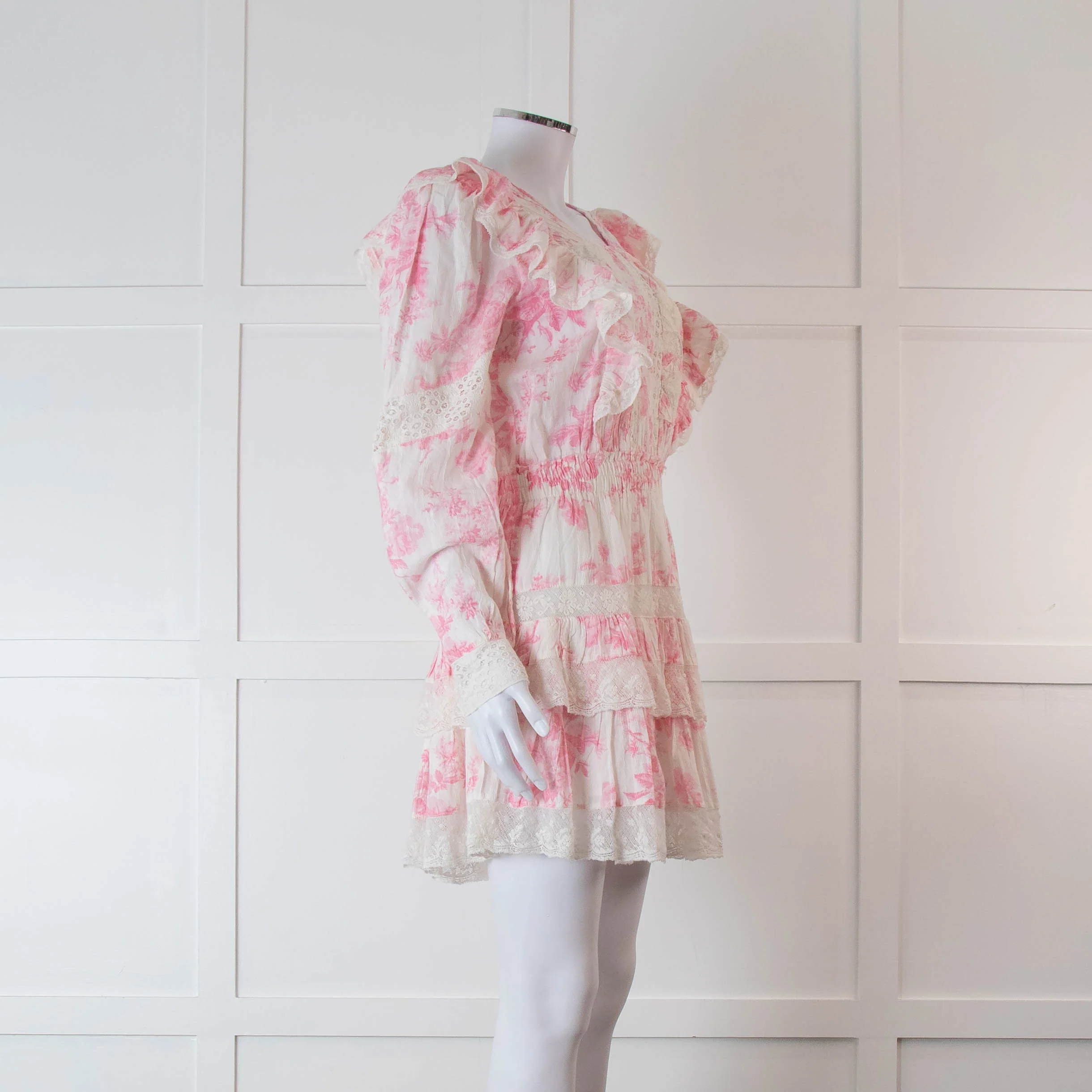 LoveShackFancy Pink and Cream Santorini Dress - Image 2