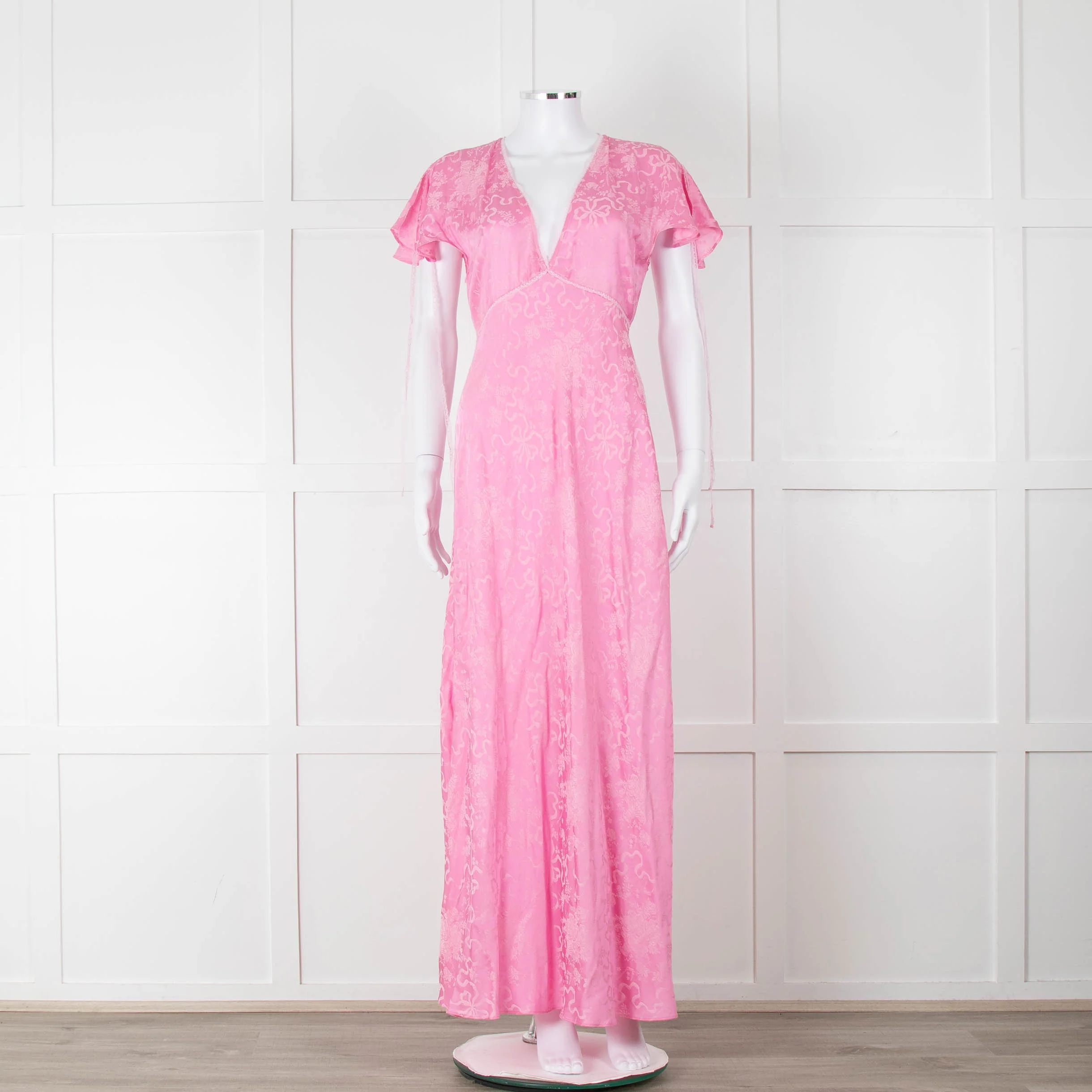 LoveShackFancy Pink On Pink Print Lace Trim Maxi Dress