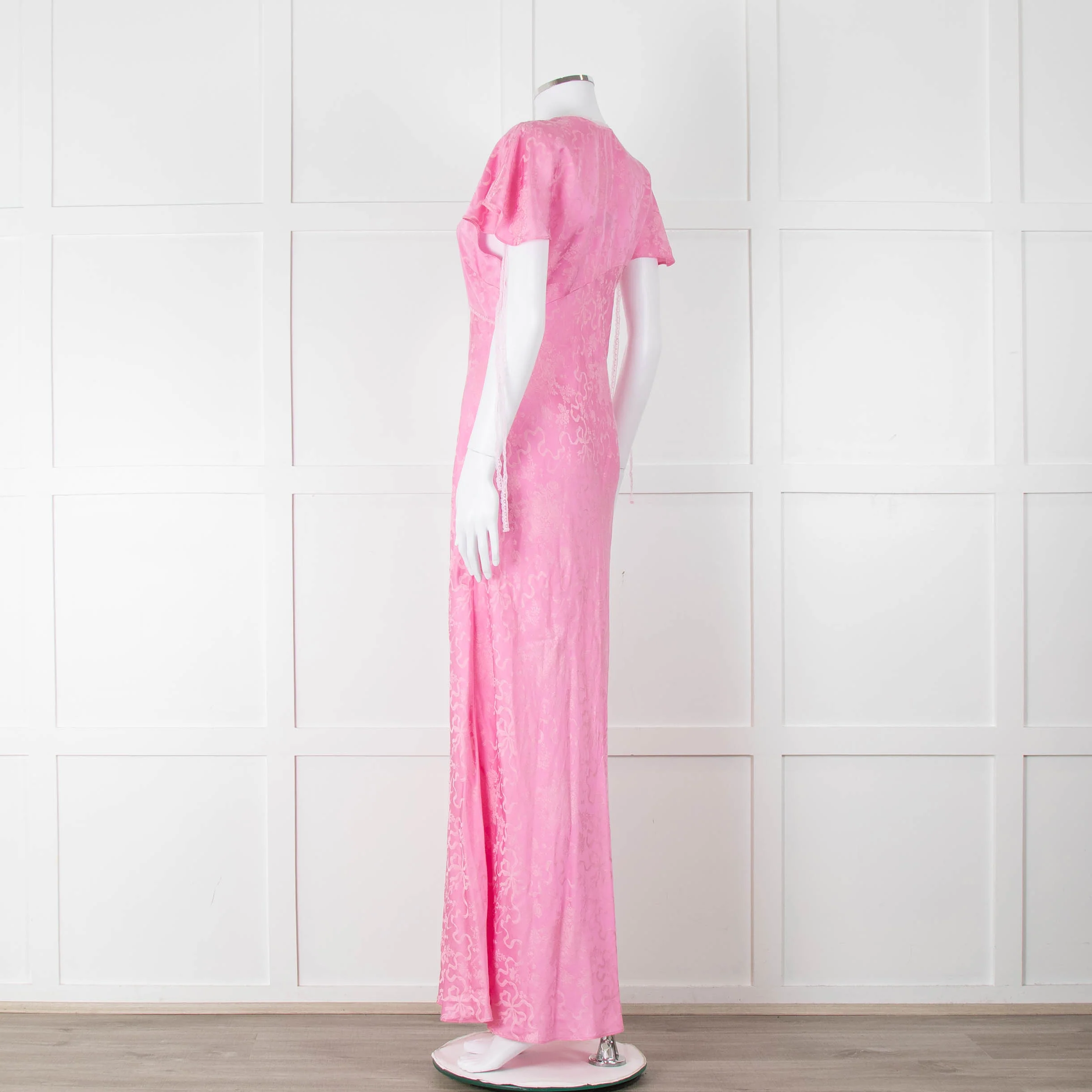 LoveShackFancy Pink On Pink Print Lace Trim Maxi Dress - Image 6