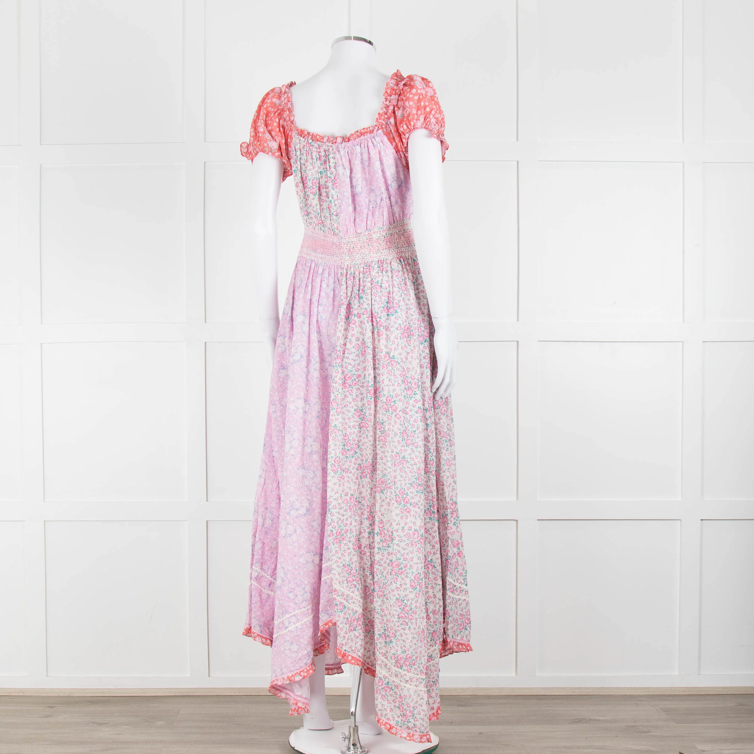LoveShackFancy Pink Orange Ditzy Floral Puff Sleeve Maxi Dress - Image 4