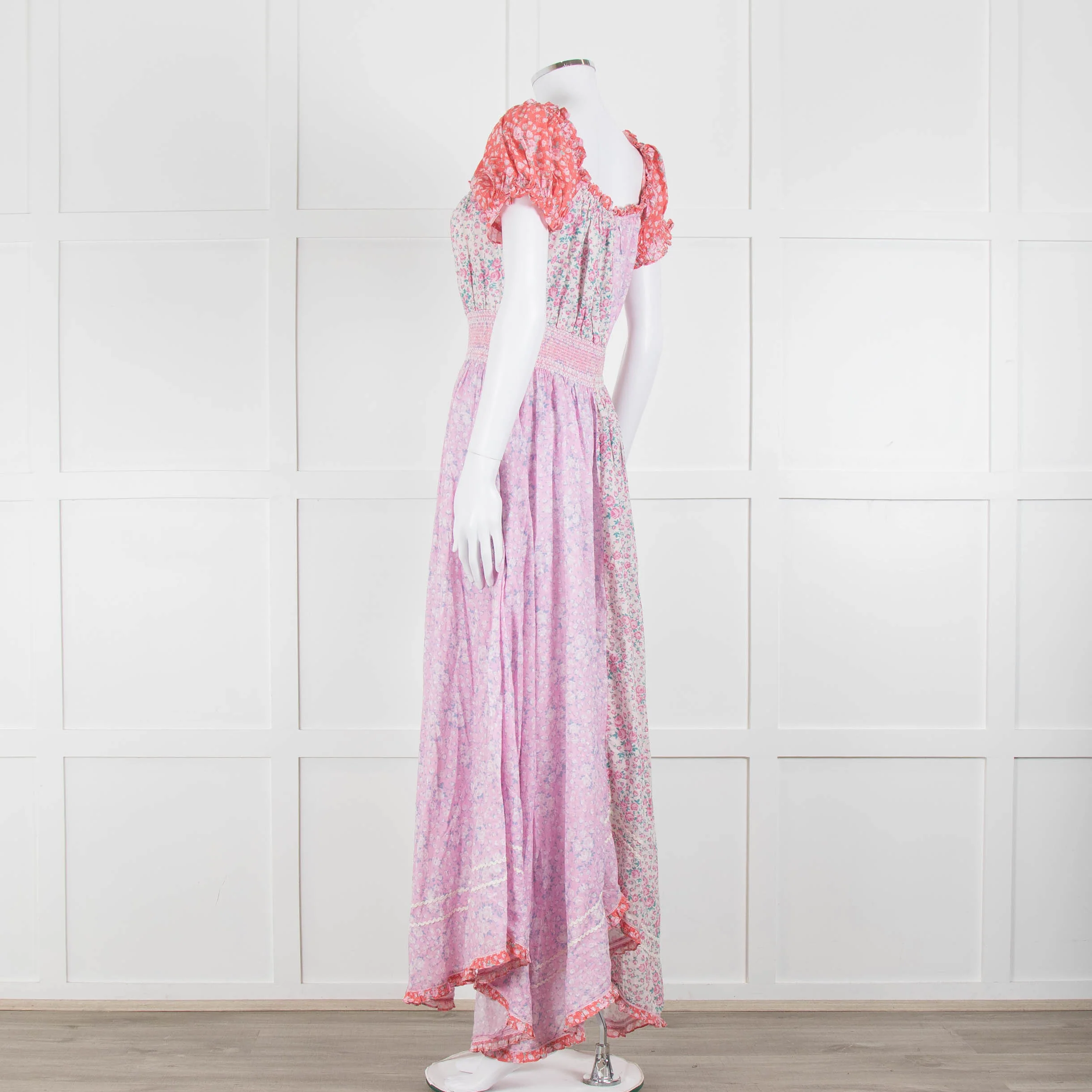 LoveShackFancy Pink Orange Ditzy Floral Puff Sleeve Maxi Dress - Image 6