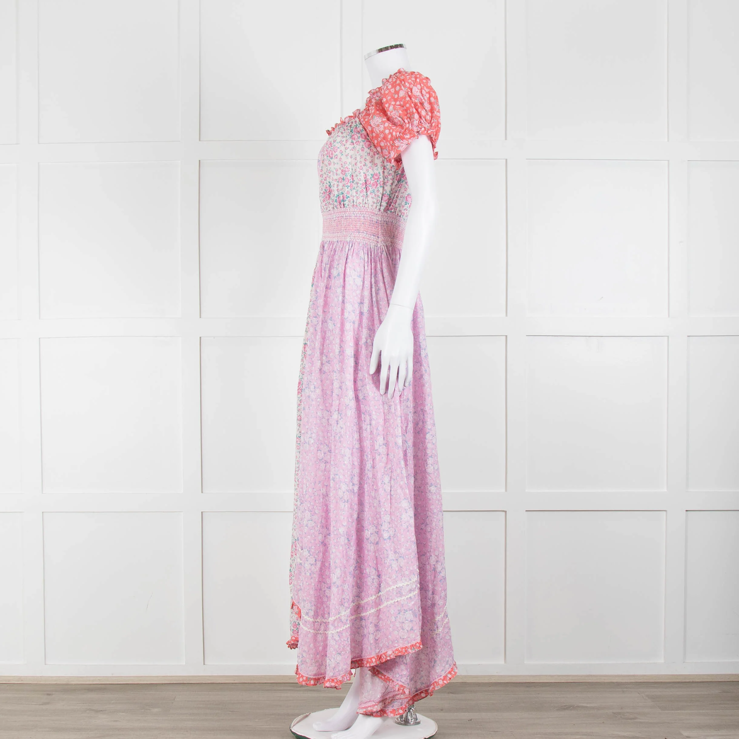 LoveShackFancy Pink Orange Ditzy Floral Puff Sleeve Maxi Dress - Image 7