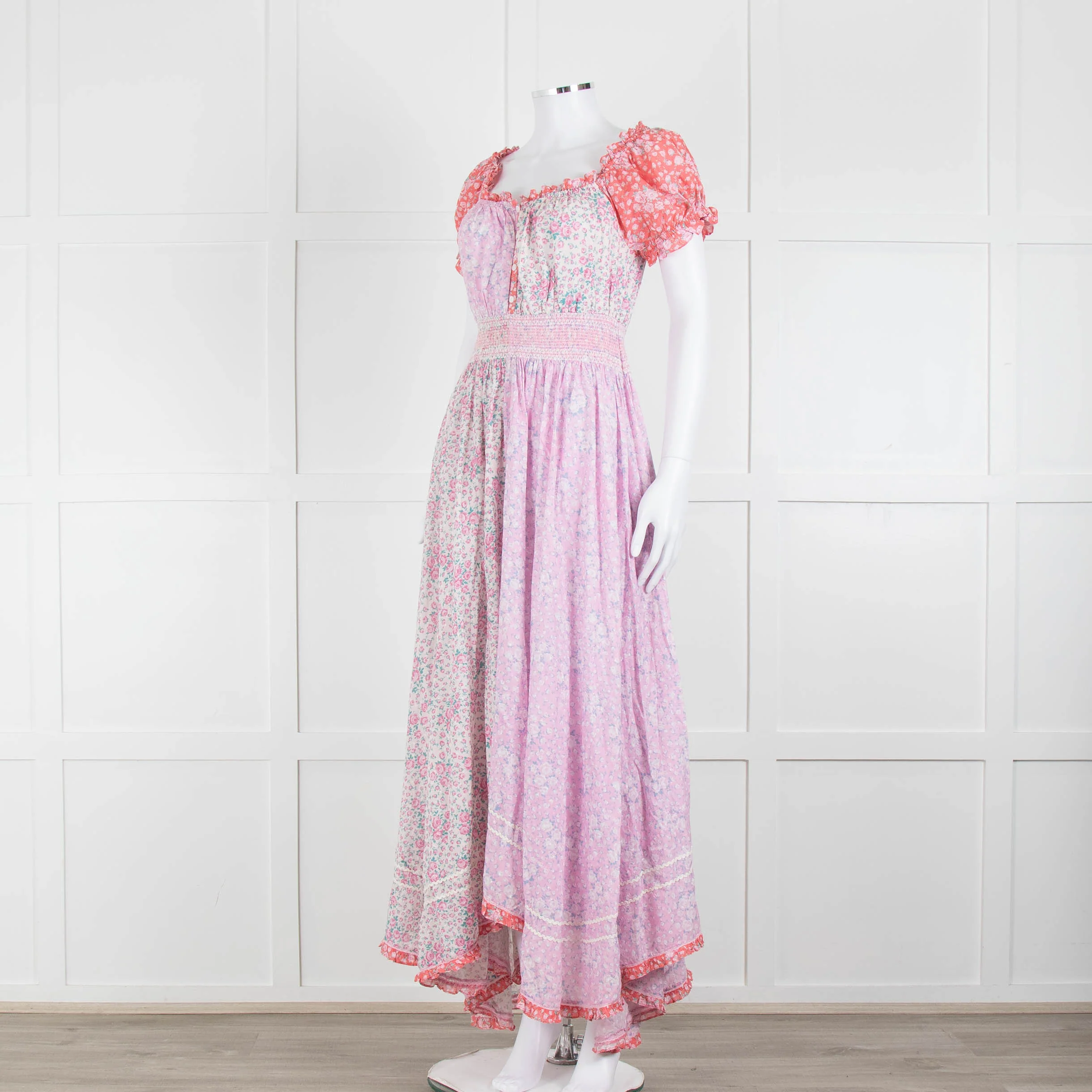LoveShackFancy Pink Orange Ditzy Floral Puff Sleeve Maxi Dress - Image 8