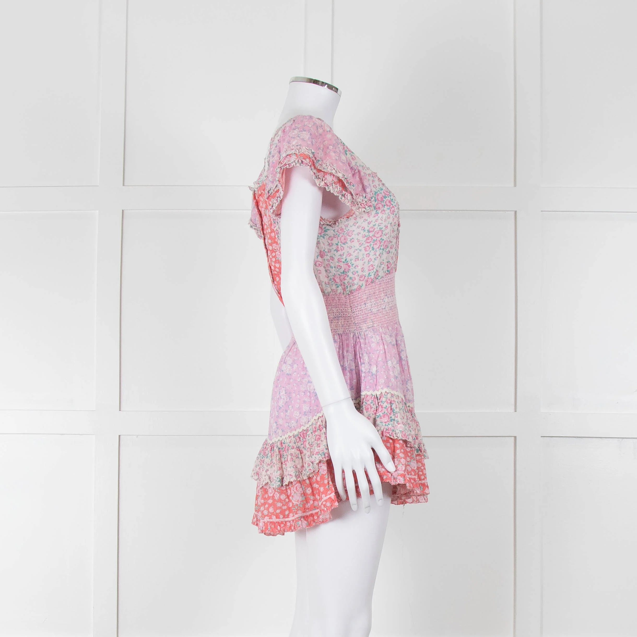 LoveShackFancy Pink Orange Floral Cotton Mini Sun Dress - Image 3