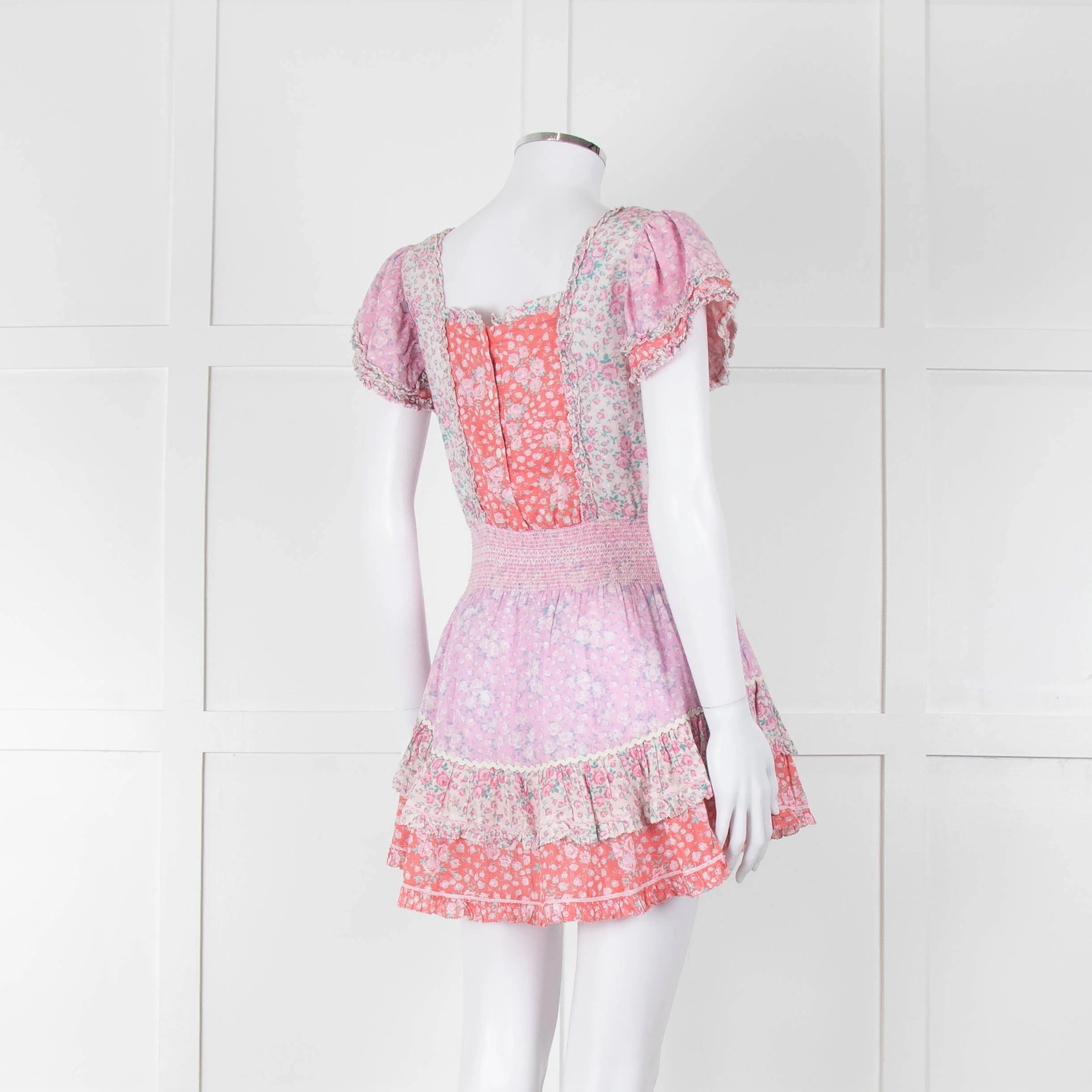 LoveShackFancy Pink Orange Floral Cotton Mini Sun Dress - Image 4
