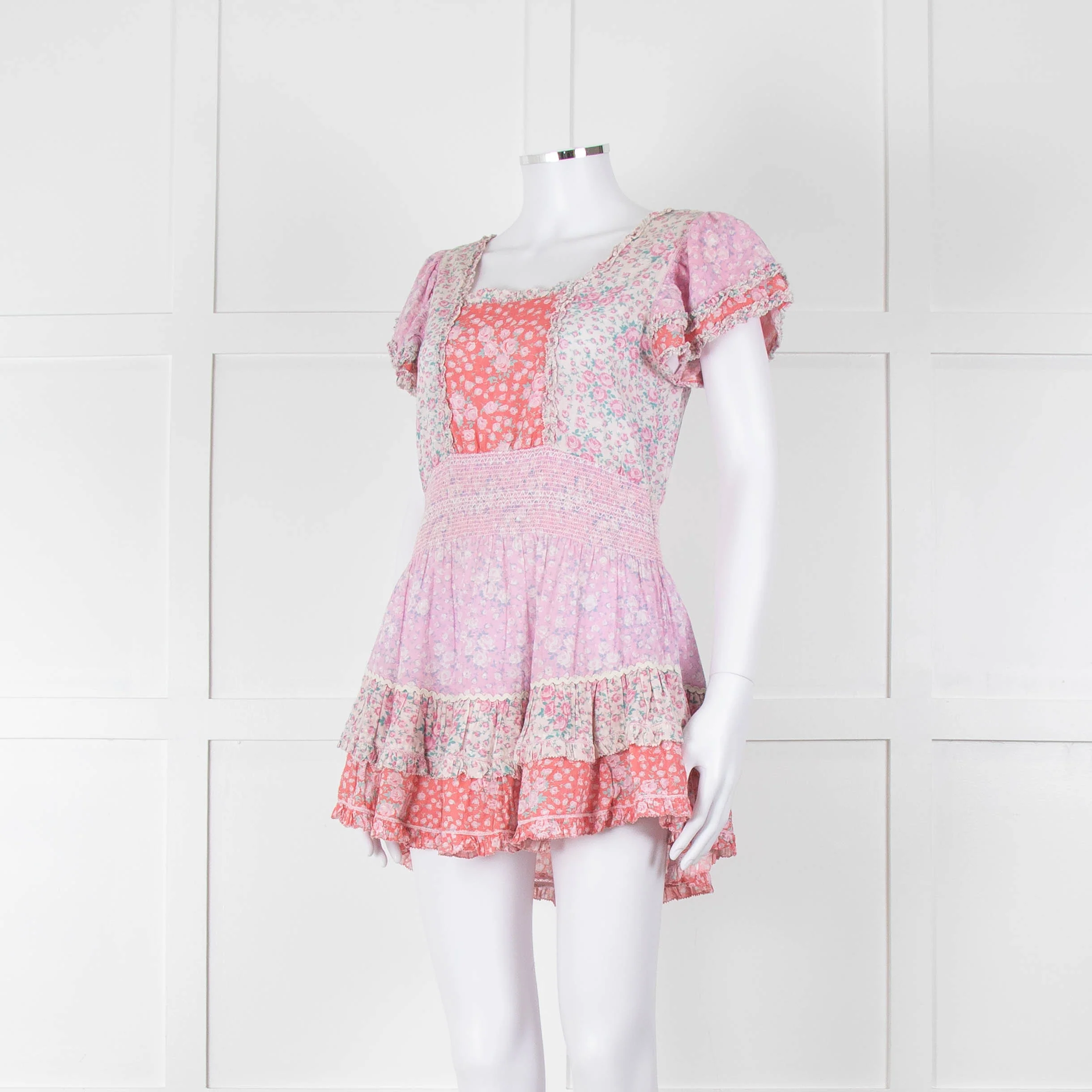 LoveShackFancy Pink Orange Floral Cotton Mini Sun Dress - Image 8