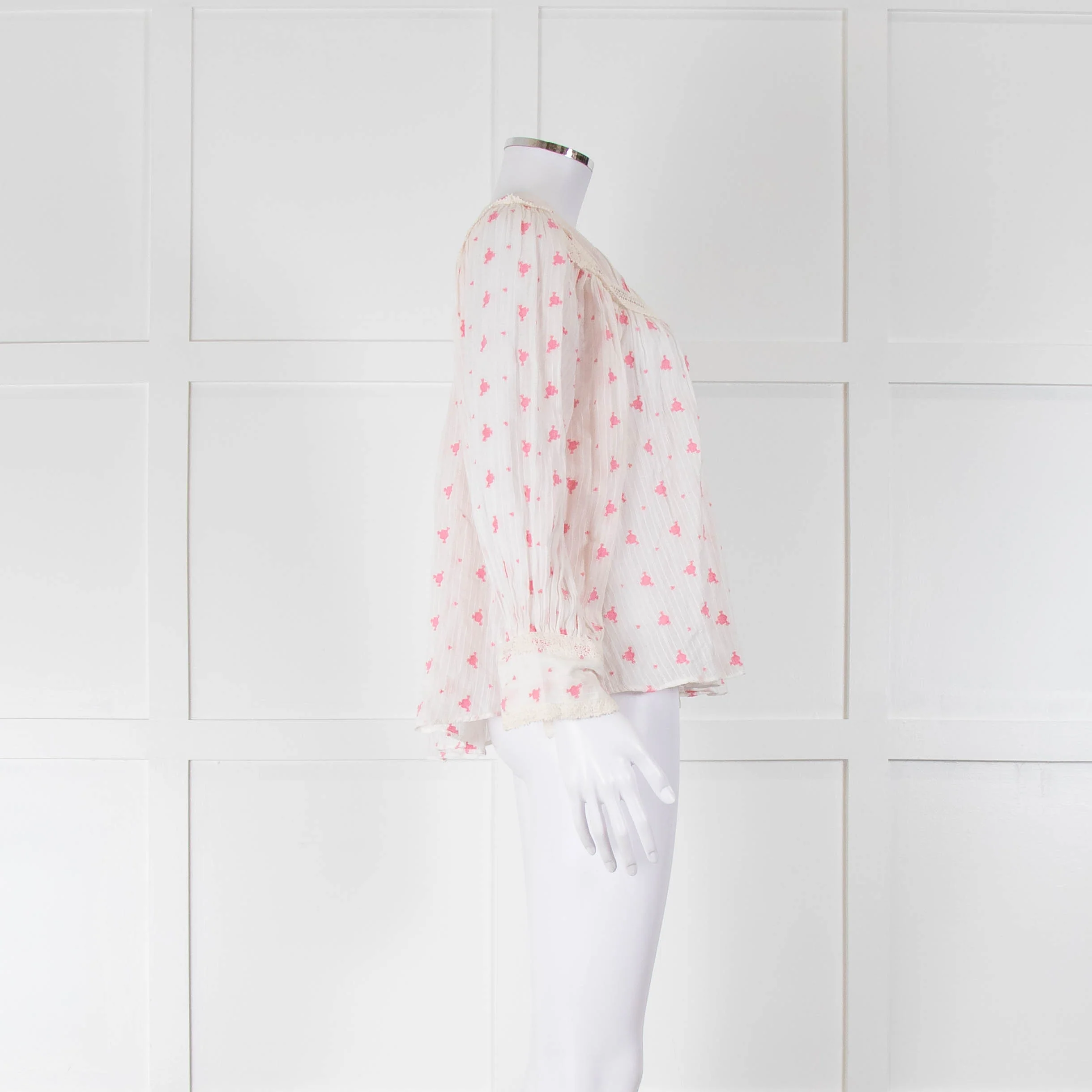 LoveShackFancy White Pink Embroidered Dionne Blouse - Image 2
