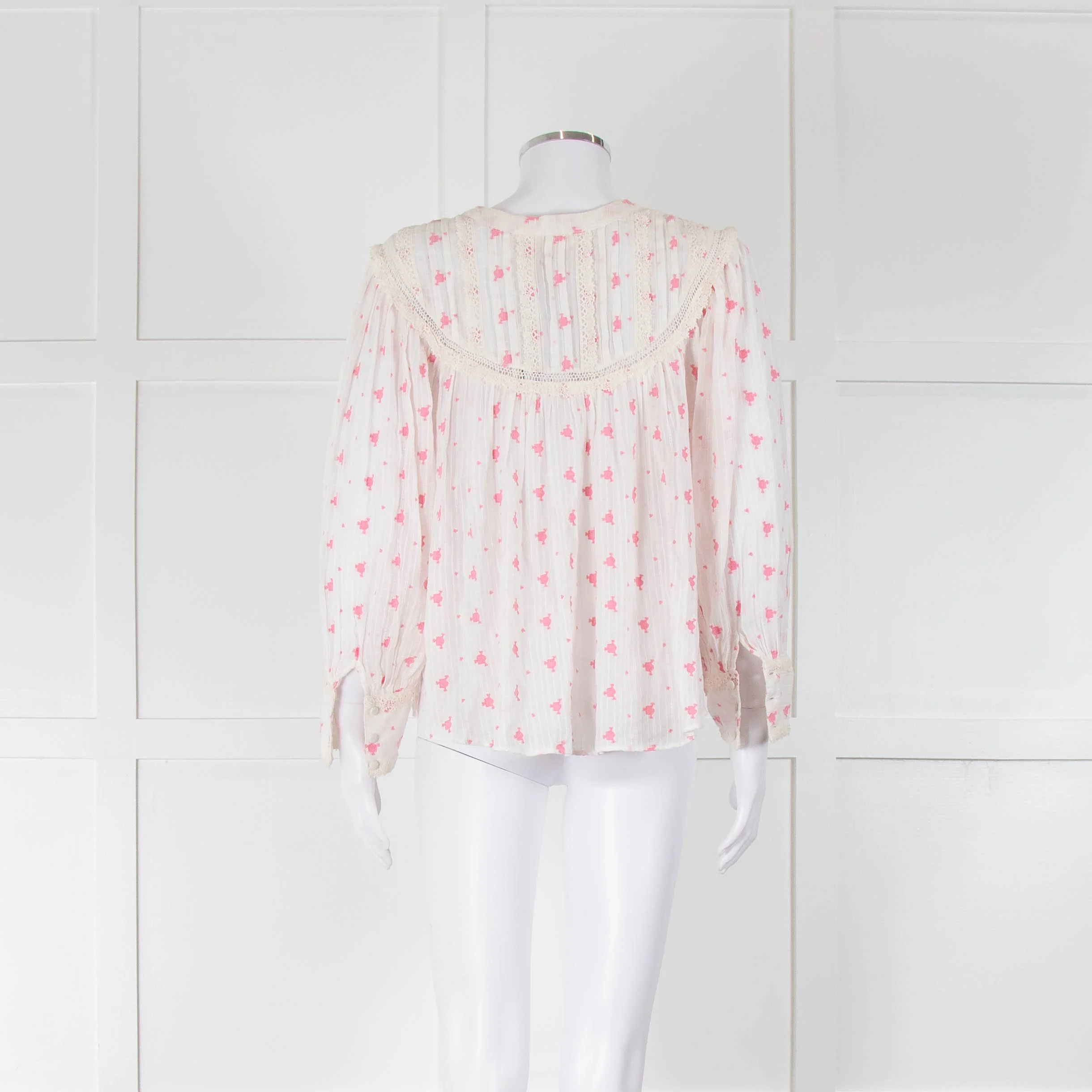 LoveShackFancy White Pink Embroidered Dionne Blouse - Image 3