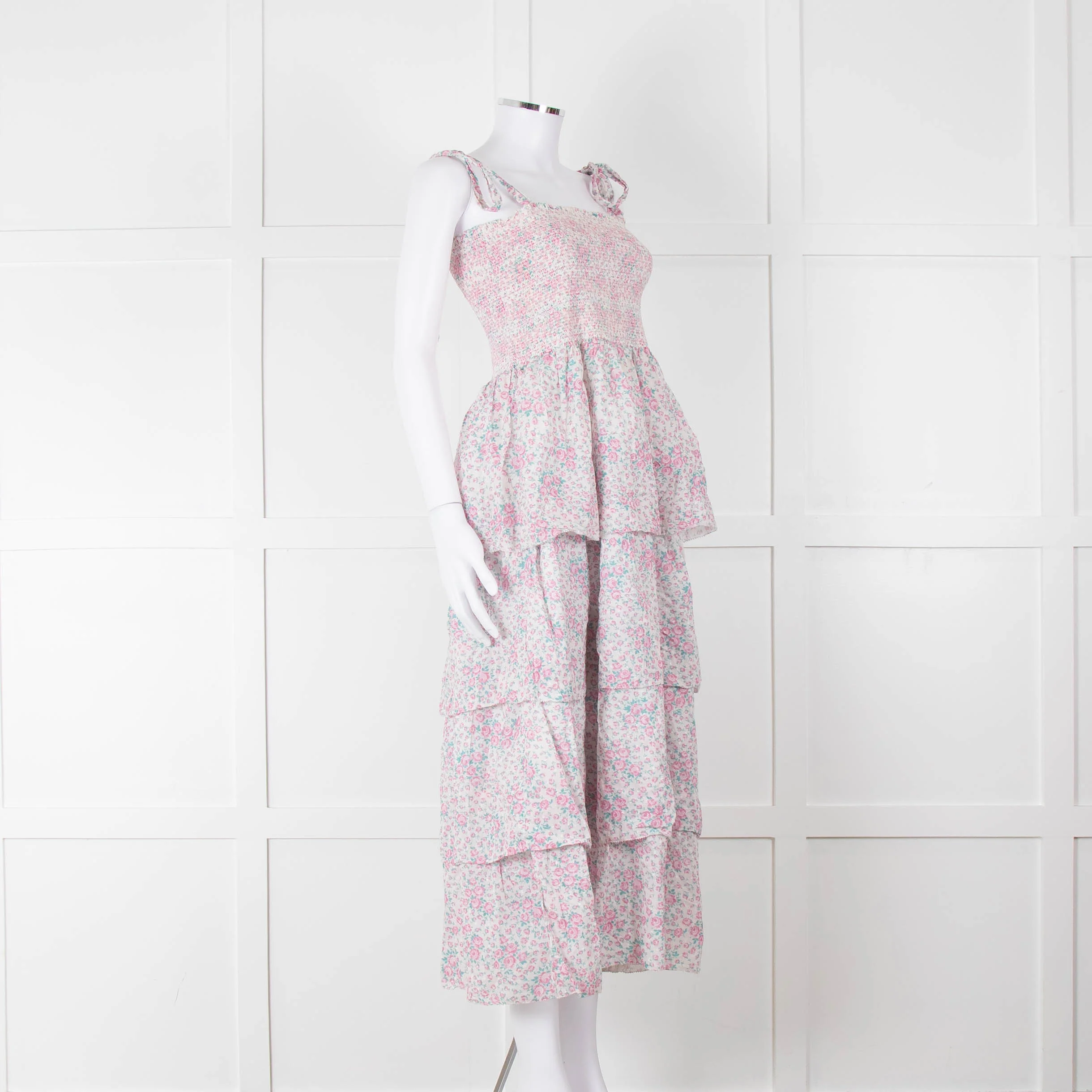 LoveShackFancy White Pink Floral Cotton Sleeveless Sun Dress - Image 2