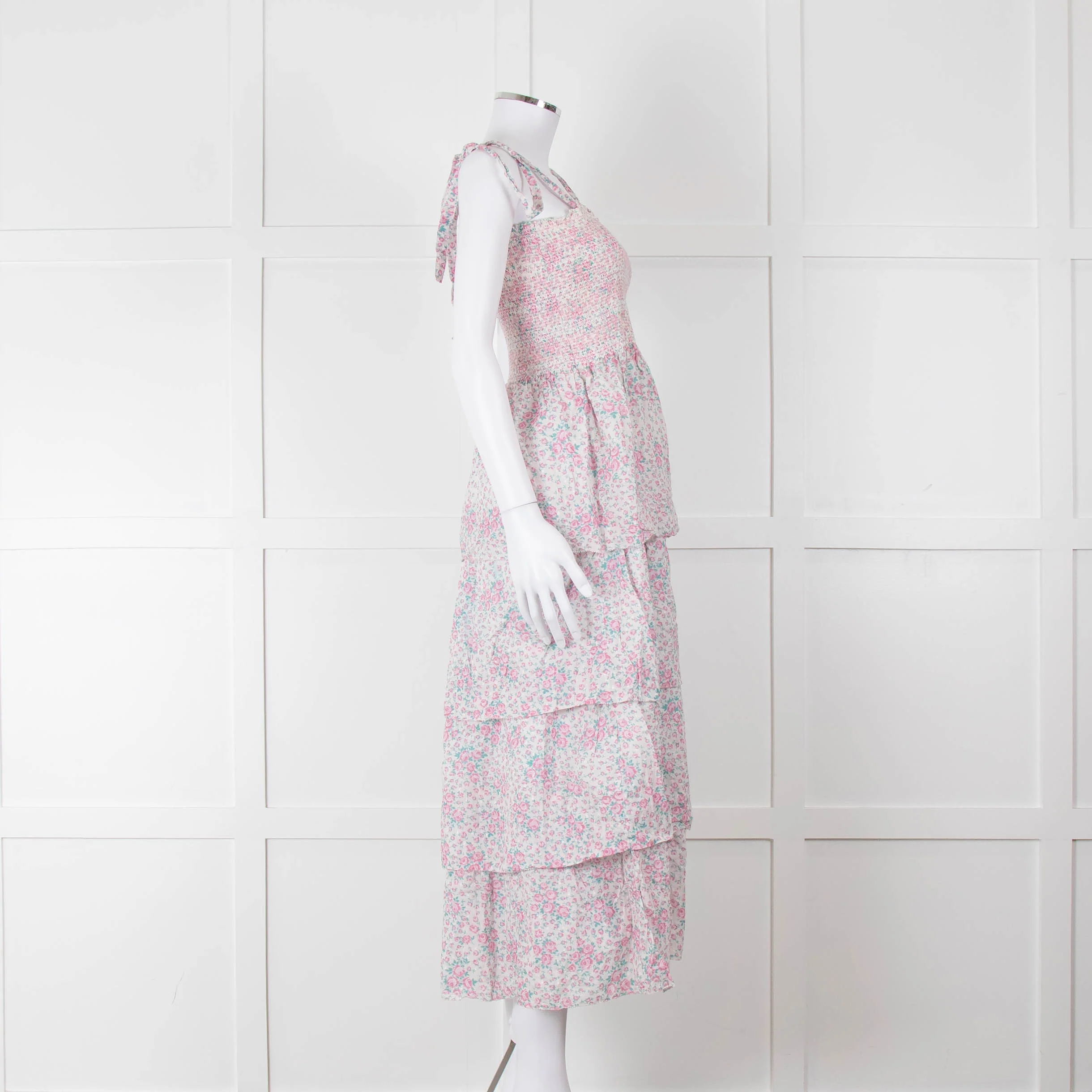 LoveShackFancy White Pink Floral Cotton Sleeveless Sun Dress - Image 3
