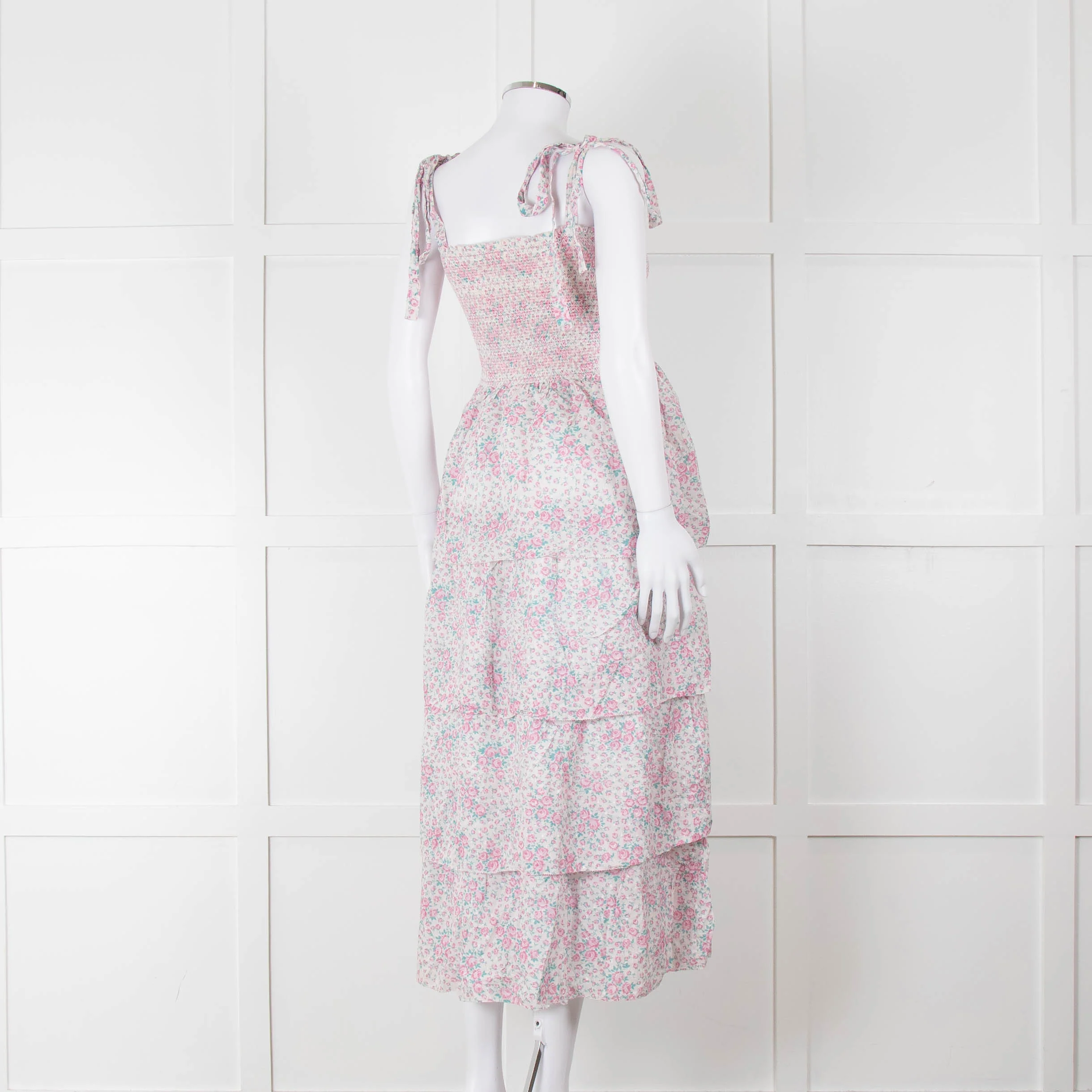 LoveShackFancy White Pink Floral Cotton Sleeveless Sun Dress - Image 4