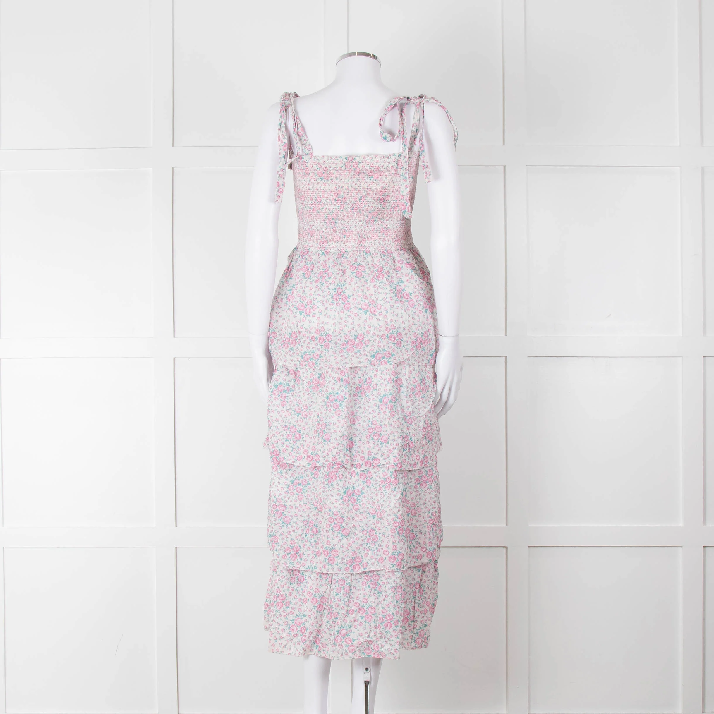LoveShackFancy White Pink Floral Cotton Sleeveless Sun Dress - Image 5