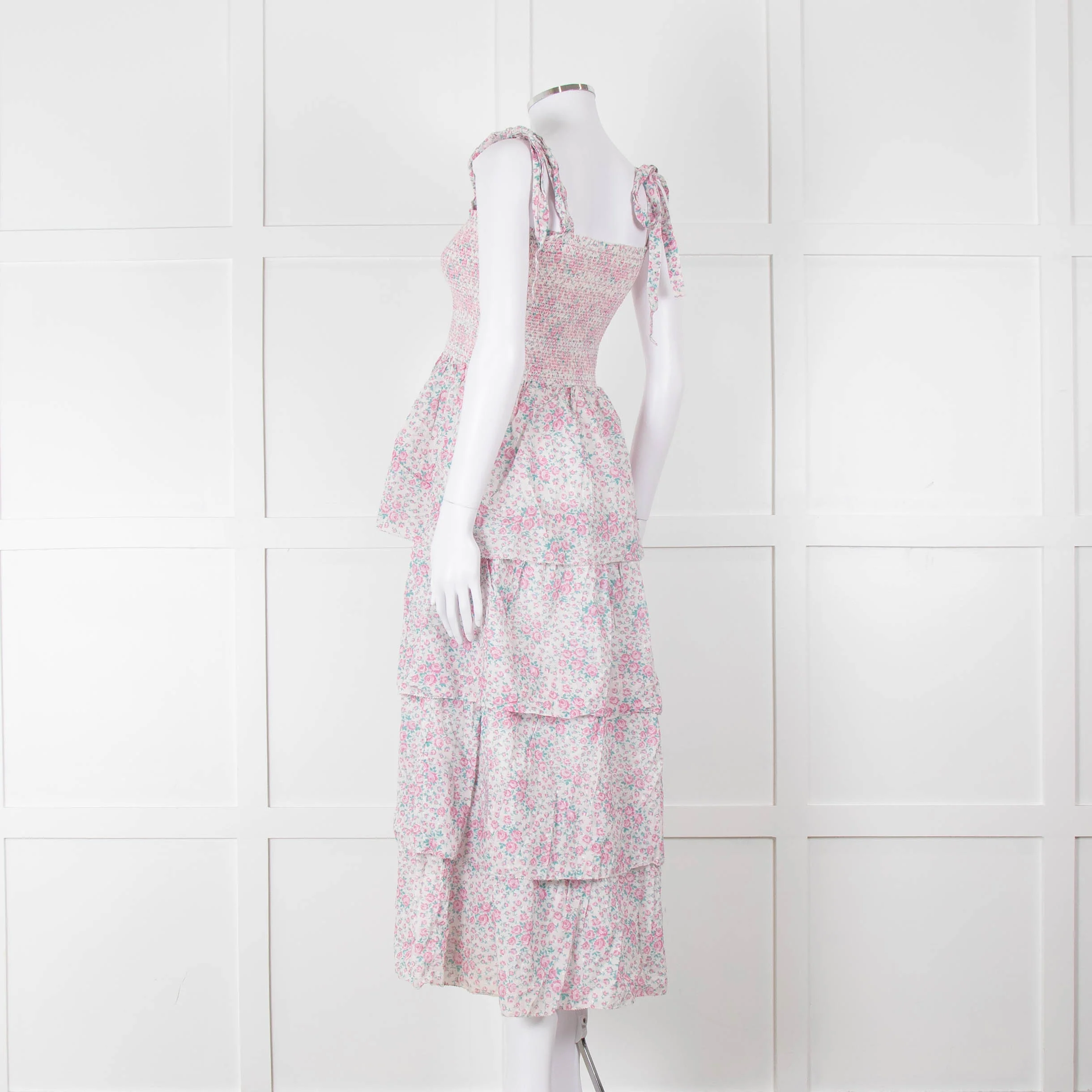 LoveShackFancy White Pink Floral Cotton Sleeveless Sun Dress - Image 6