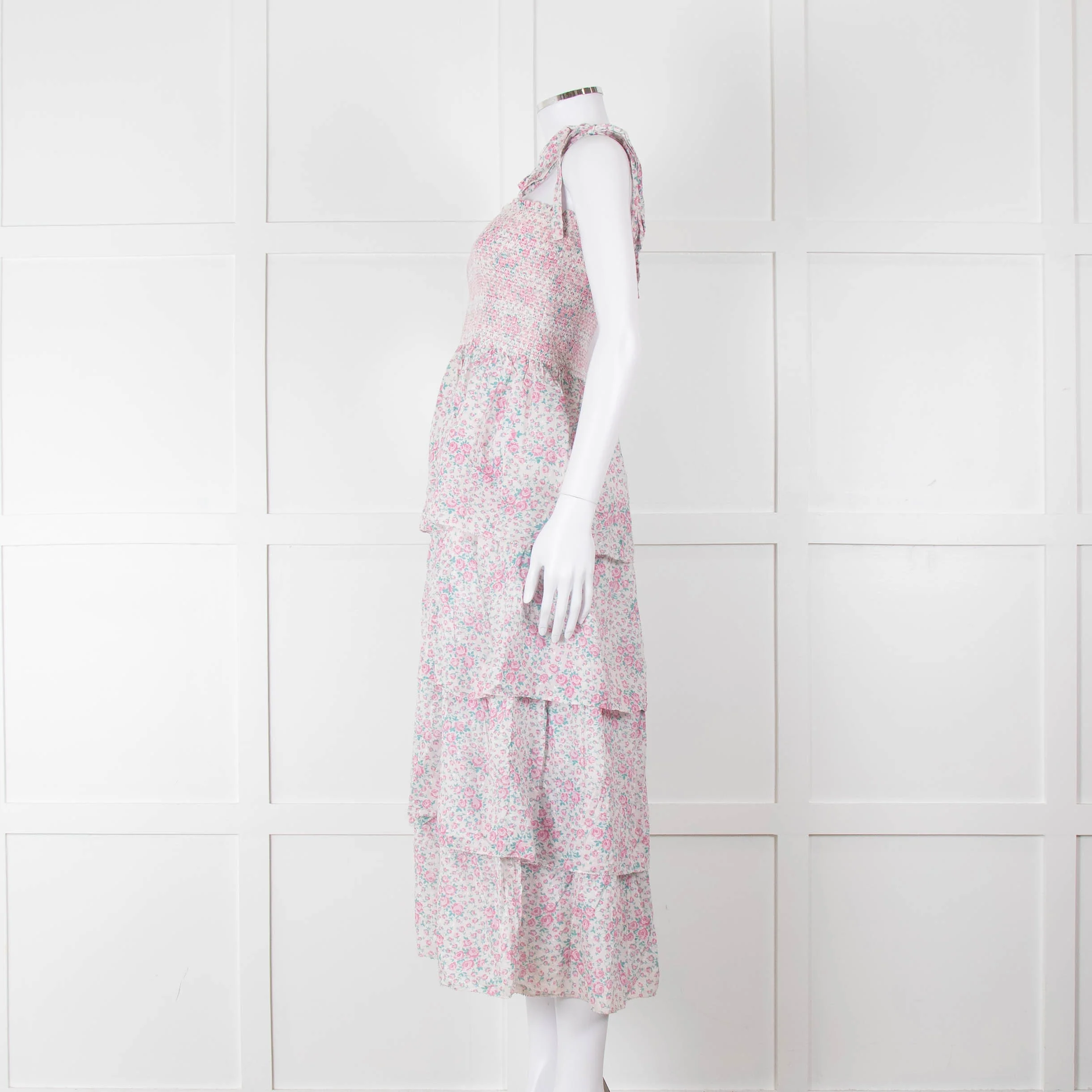 LoveShackFancy White Pink Floral Cotton Sleeveless Sun Dress - Image 7