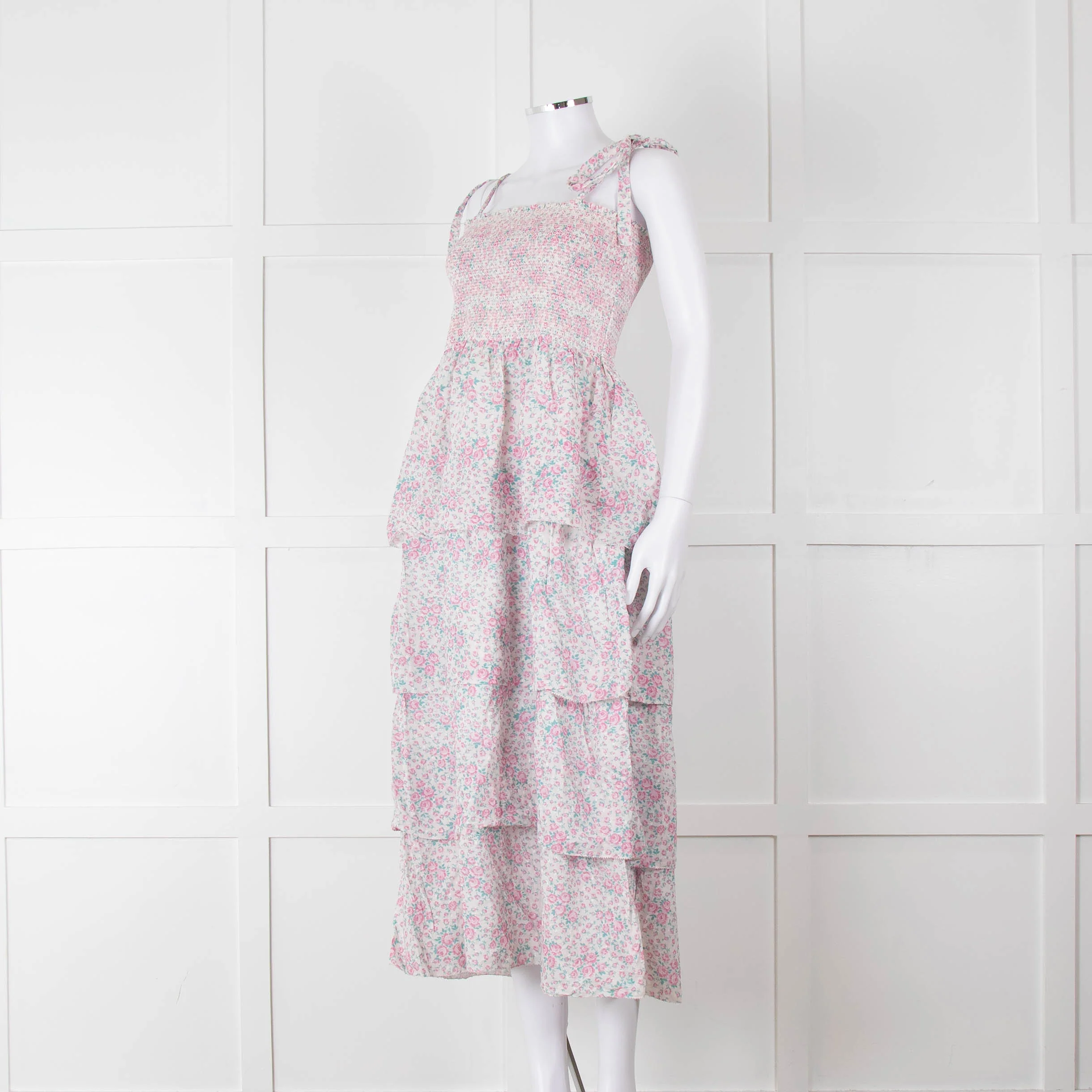 LoveShackFancy White Pink Floral Cotton Sleeveless Sun Dress - Image 8