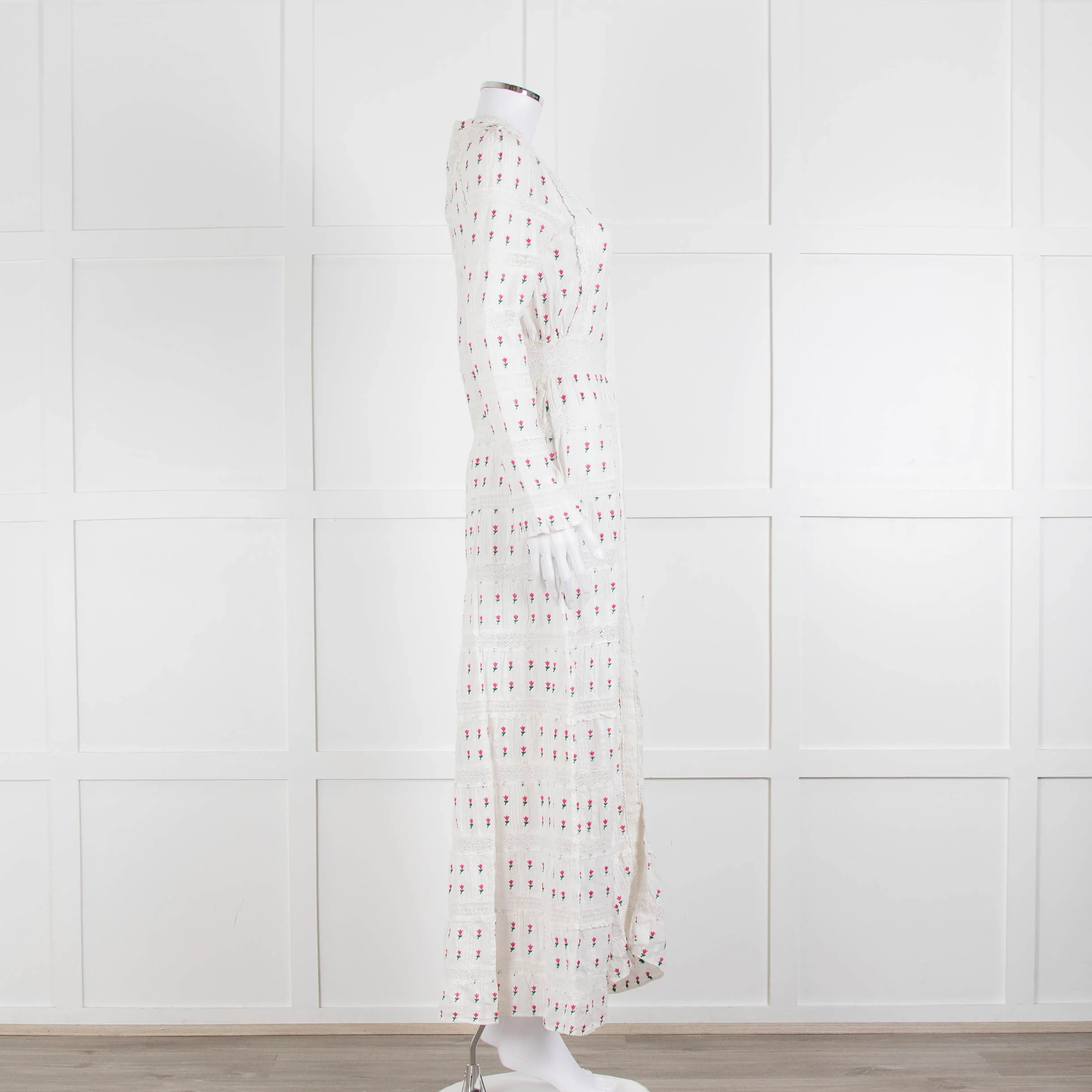 LoveShackFancy White Pink Tulip Lace Trim Maxi Dress - Image 3