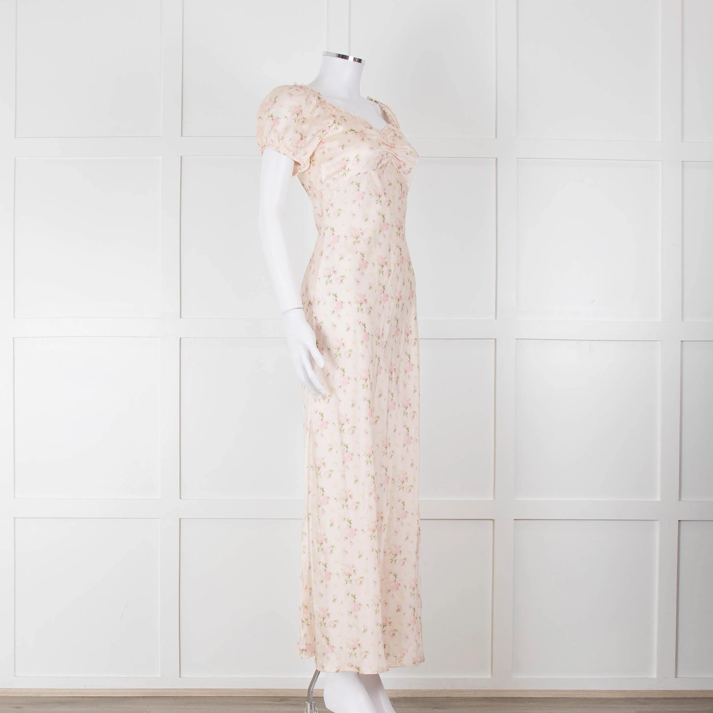 LoveShackFancy Peach Pale Pink Flower Cap Sleeve Silk Dress - Image 2