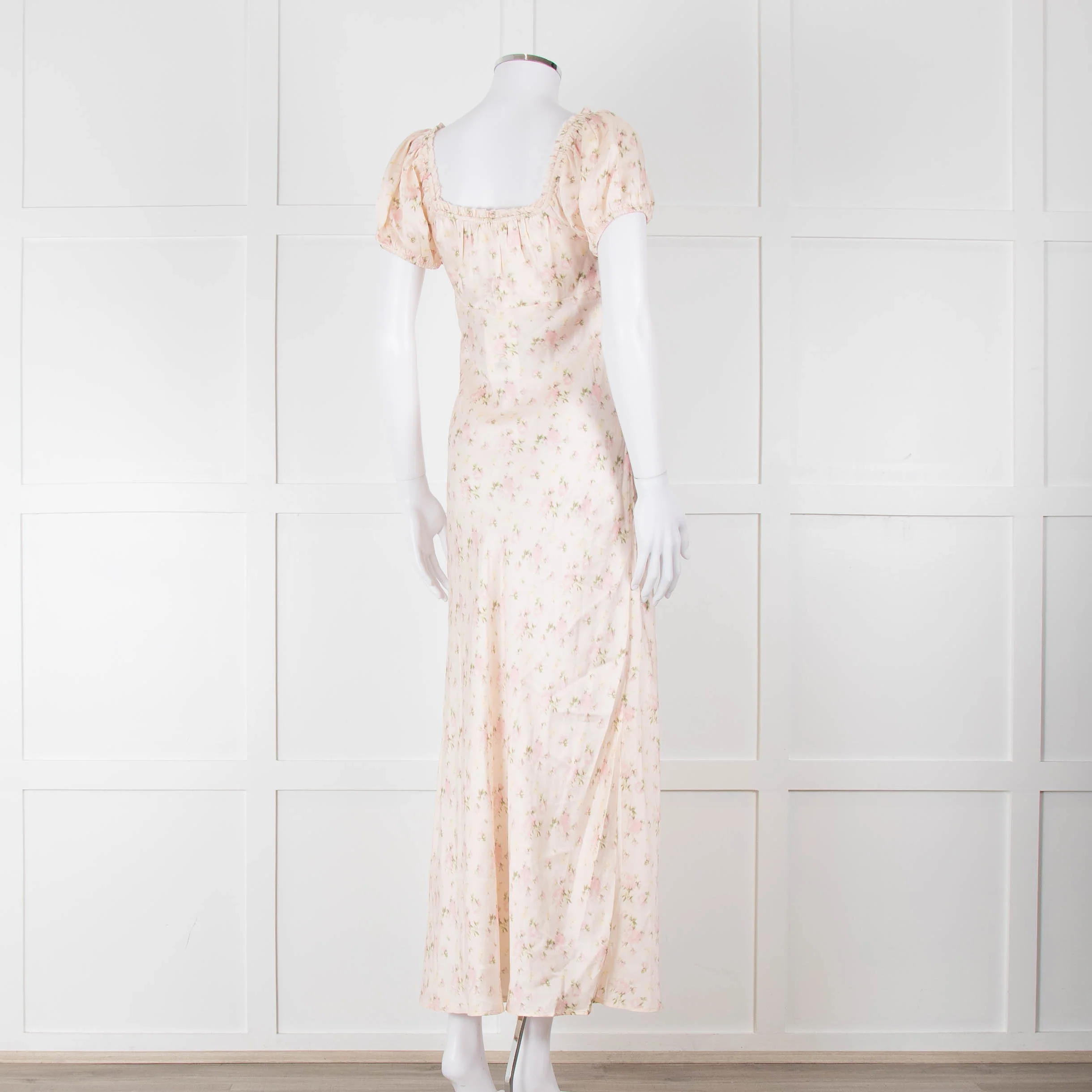 LoveShackFancy Peach Pale Pink Flower Cap Sleeve Silk Dress - Image 4