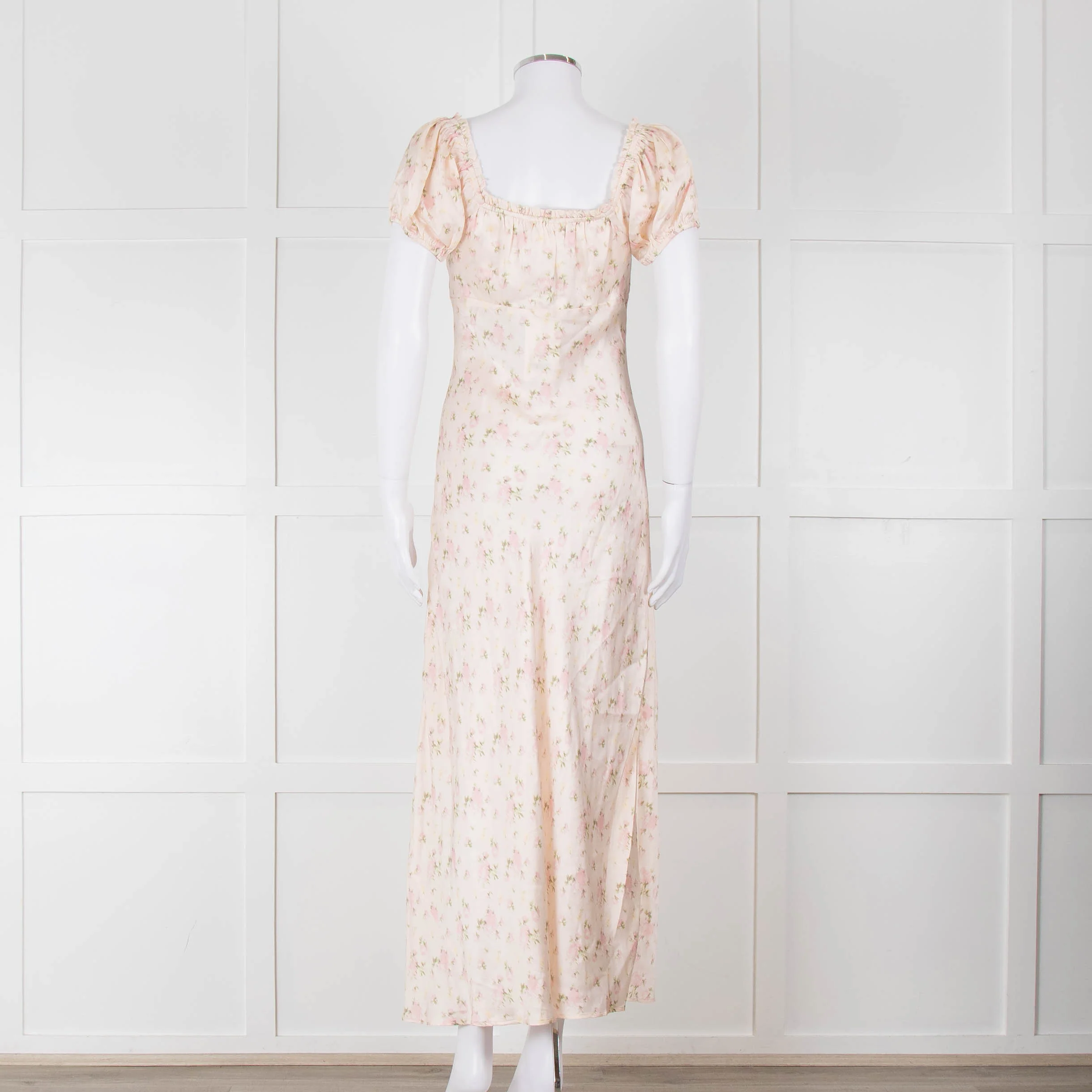 LoveShackFancy Peach Pale Pink Flower Cap Sleeve Silk Dress - Image 5