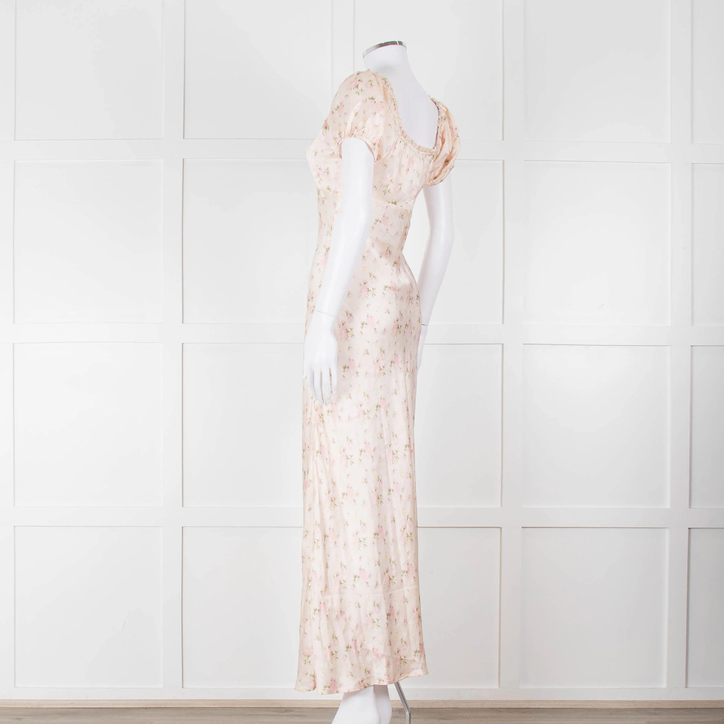 LoveShackFancy Peach Pale Pink Flower Cap Sleeve Silk Dress - Image 6
