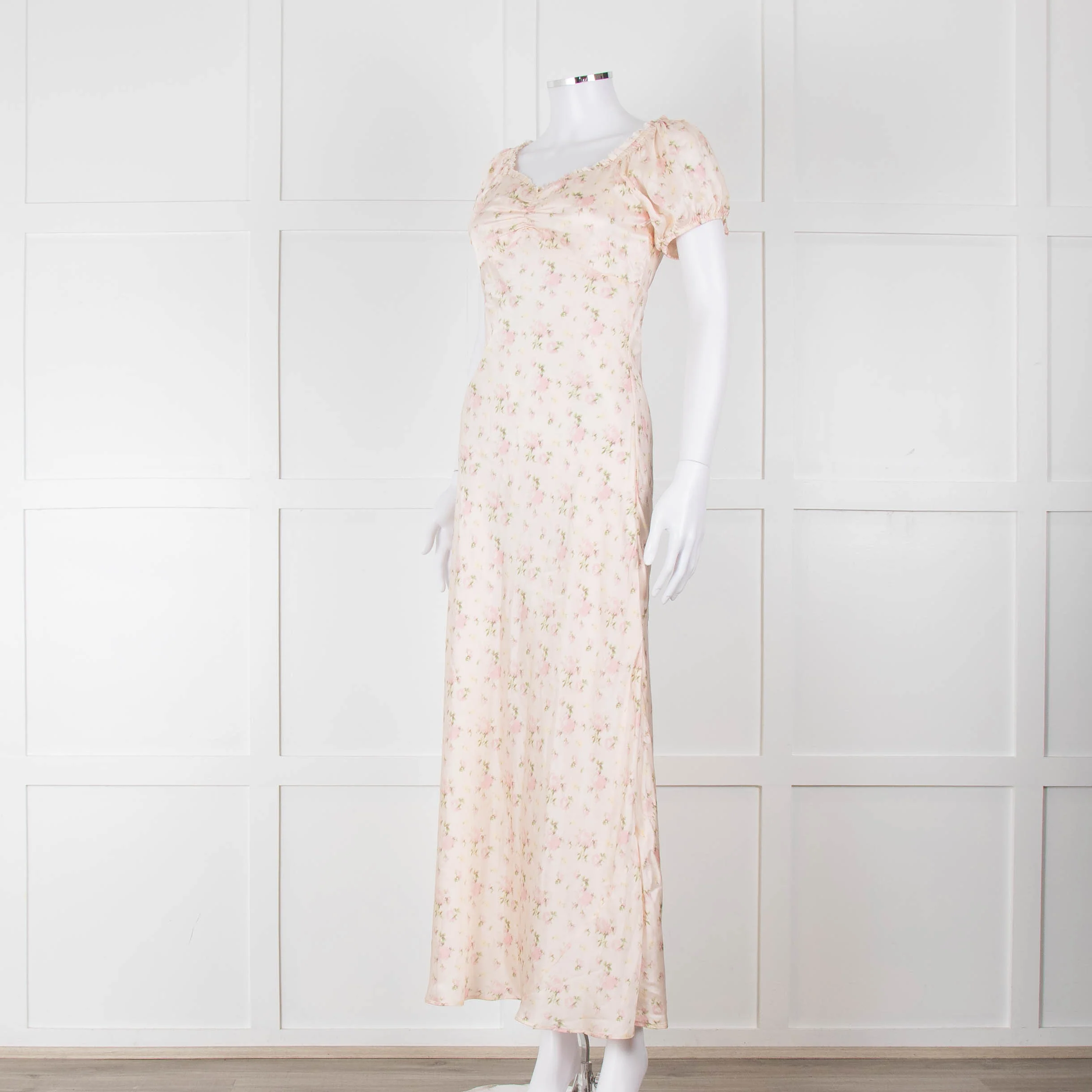 LoveShackFancy Peach Pale Pink Flower Cap Sleeve Silk Dress - Image 8