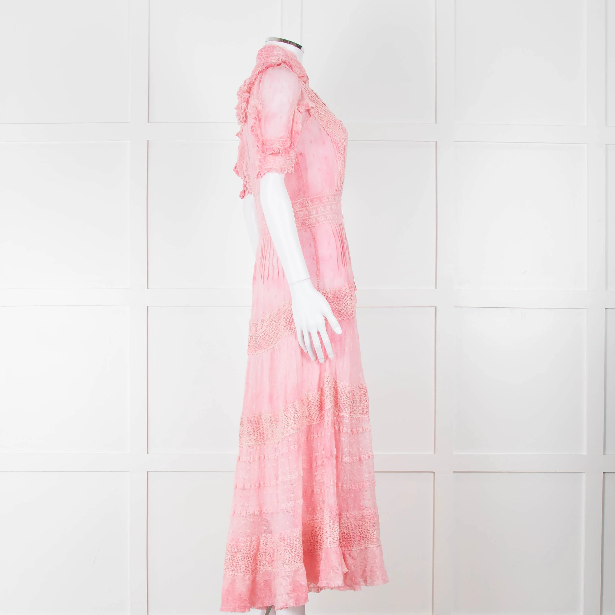 LoveShackFancy Pink Ombre Net And Lace Maxi Dress With Slip - Image 3
