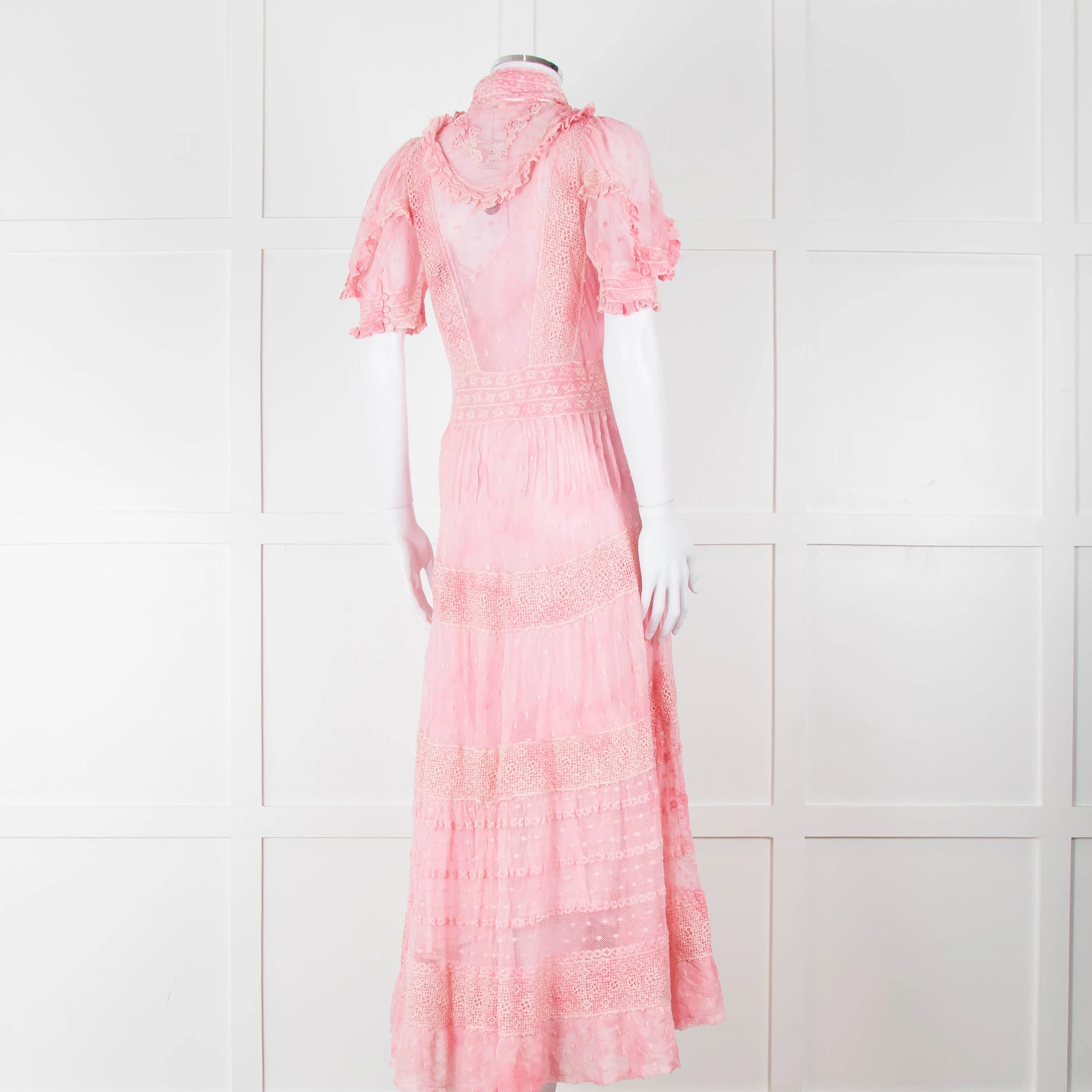 LoveShackFancy Pink Ombre Net And Lace Maxi Dress With Slip - Image 4