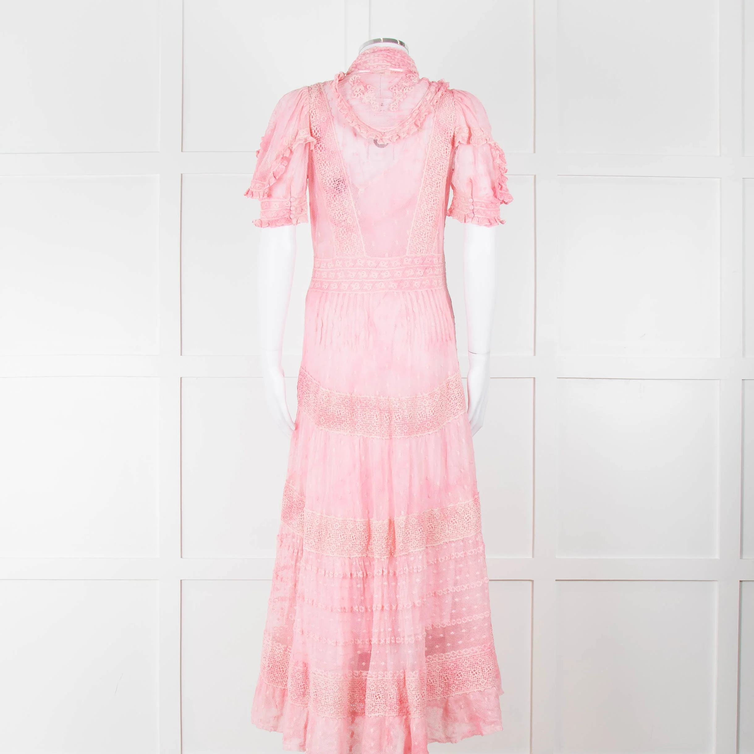 LoveShackFancy Pink Ombre Net And Lace Maxi Dress With Slip - Image 5
