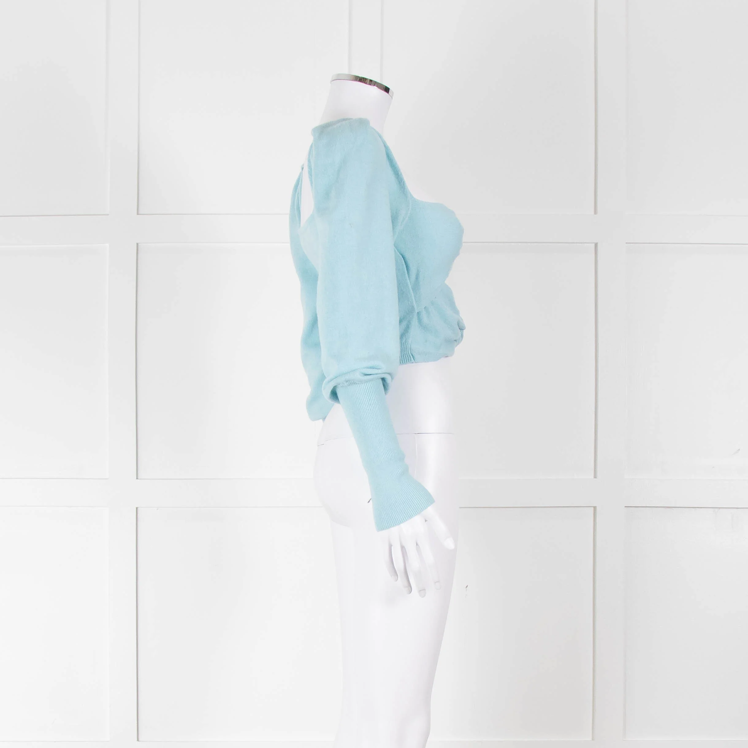 LPA Pale Turquoise Knot Front Cropped Jumper - Image 3