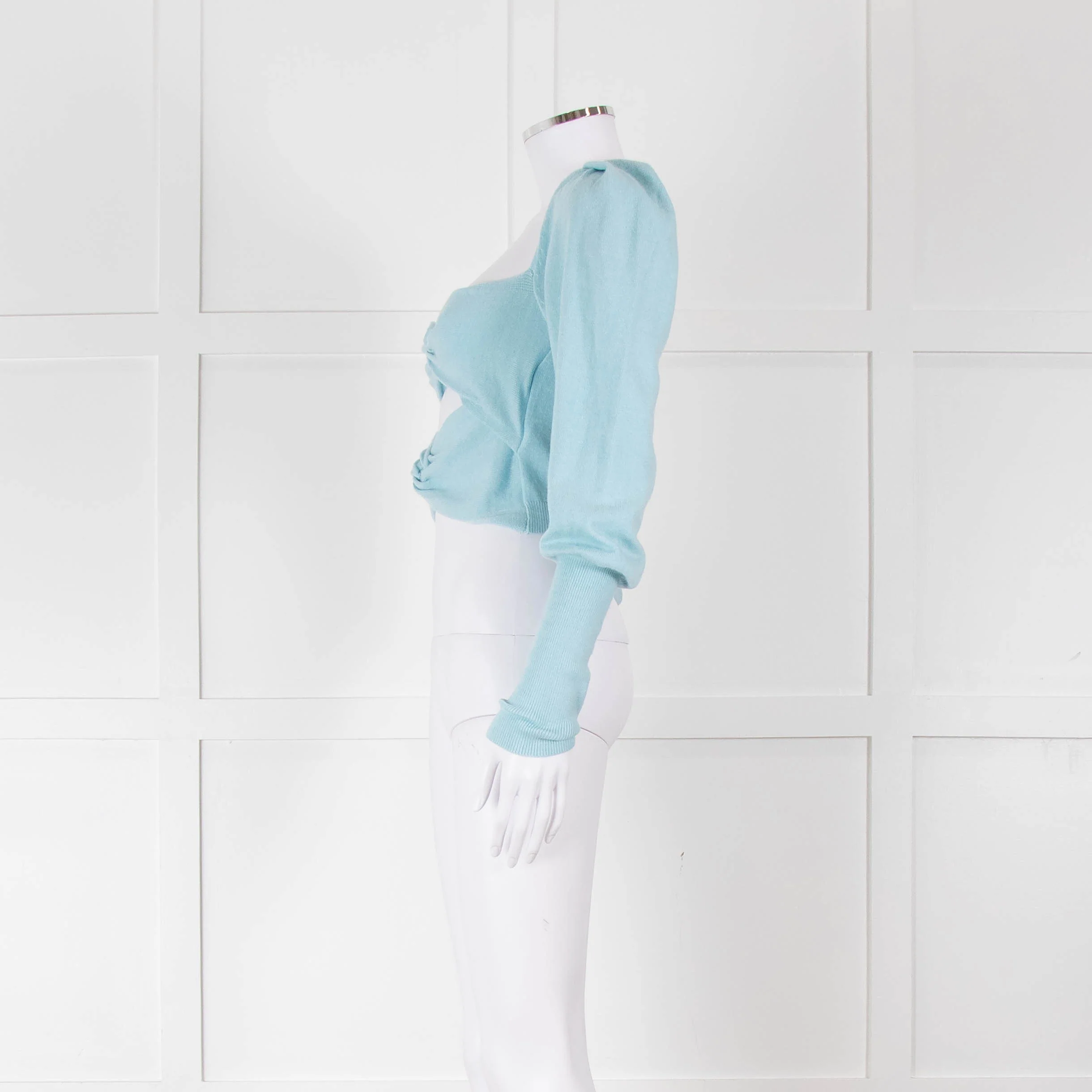 LPA Pale Turquoise Knot Front Cropped Jumper - Image 7