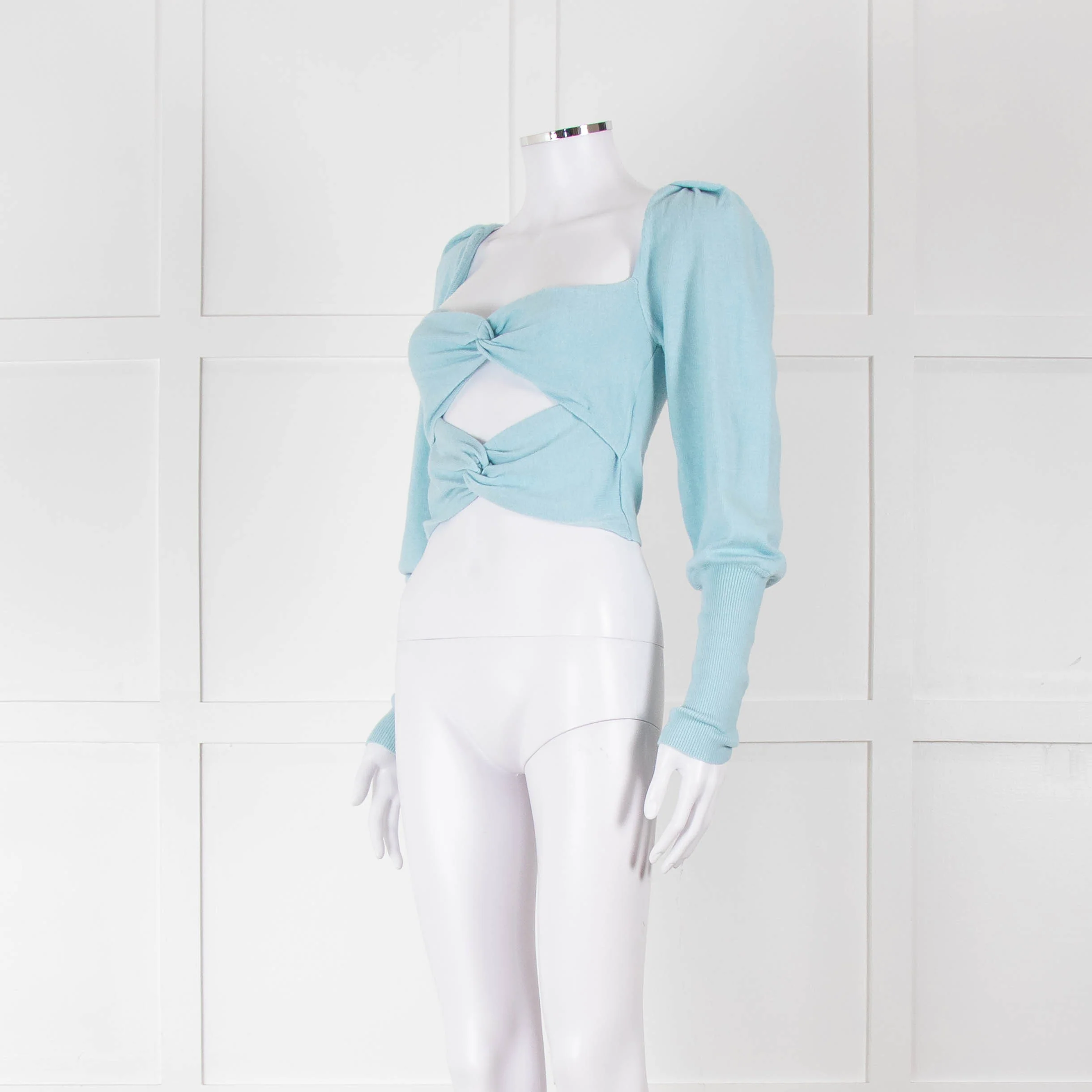 LPA Pale Turquoise Knot Front Cropped Jumper - Image 8