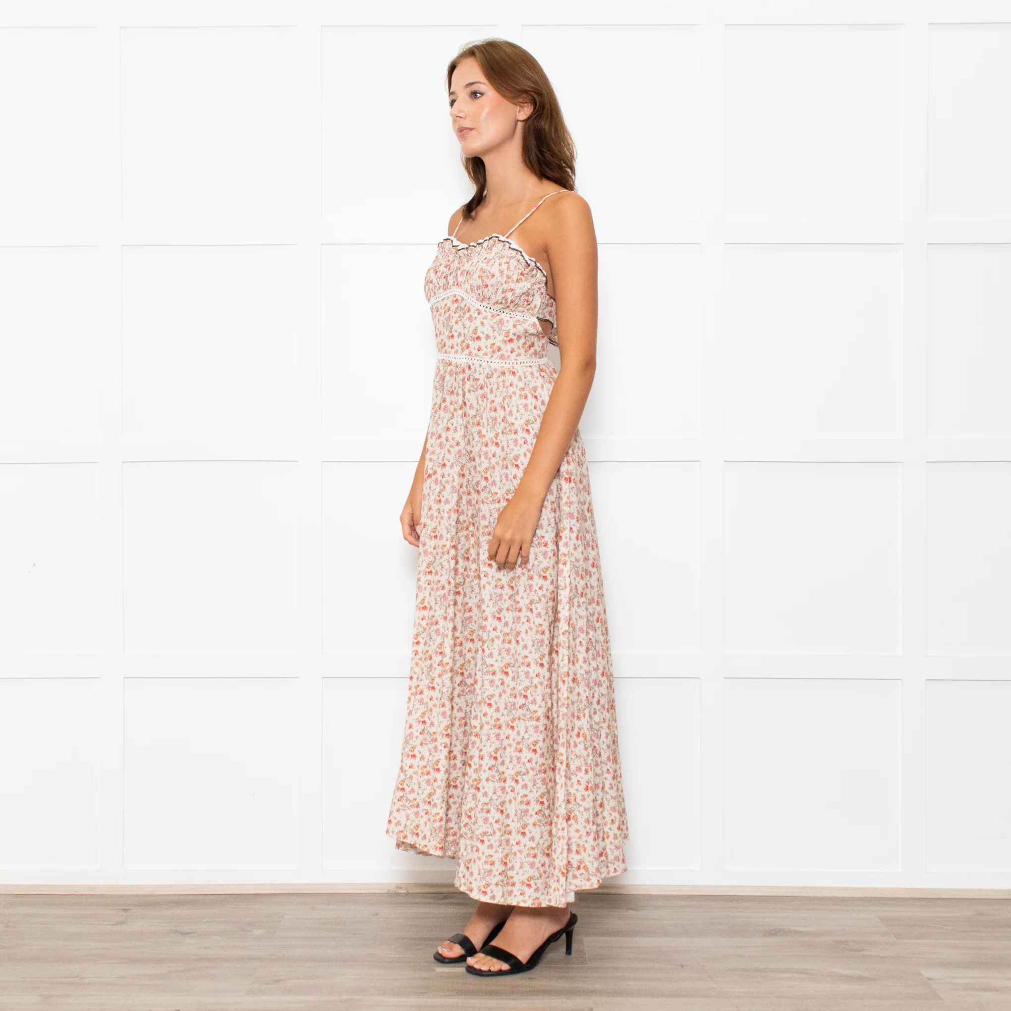 Lug Von Siga Beige Red Yellow Floral Sleeveless Midi Dress - Image 2
