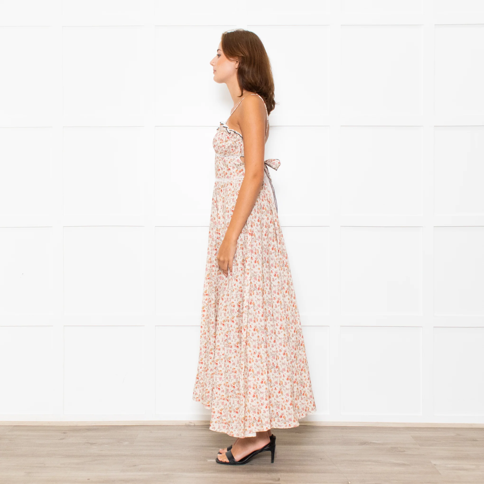 Lug Von Siga Beige Red Yellow Floral Sleeveless Midi Dress - Image 3