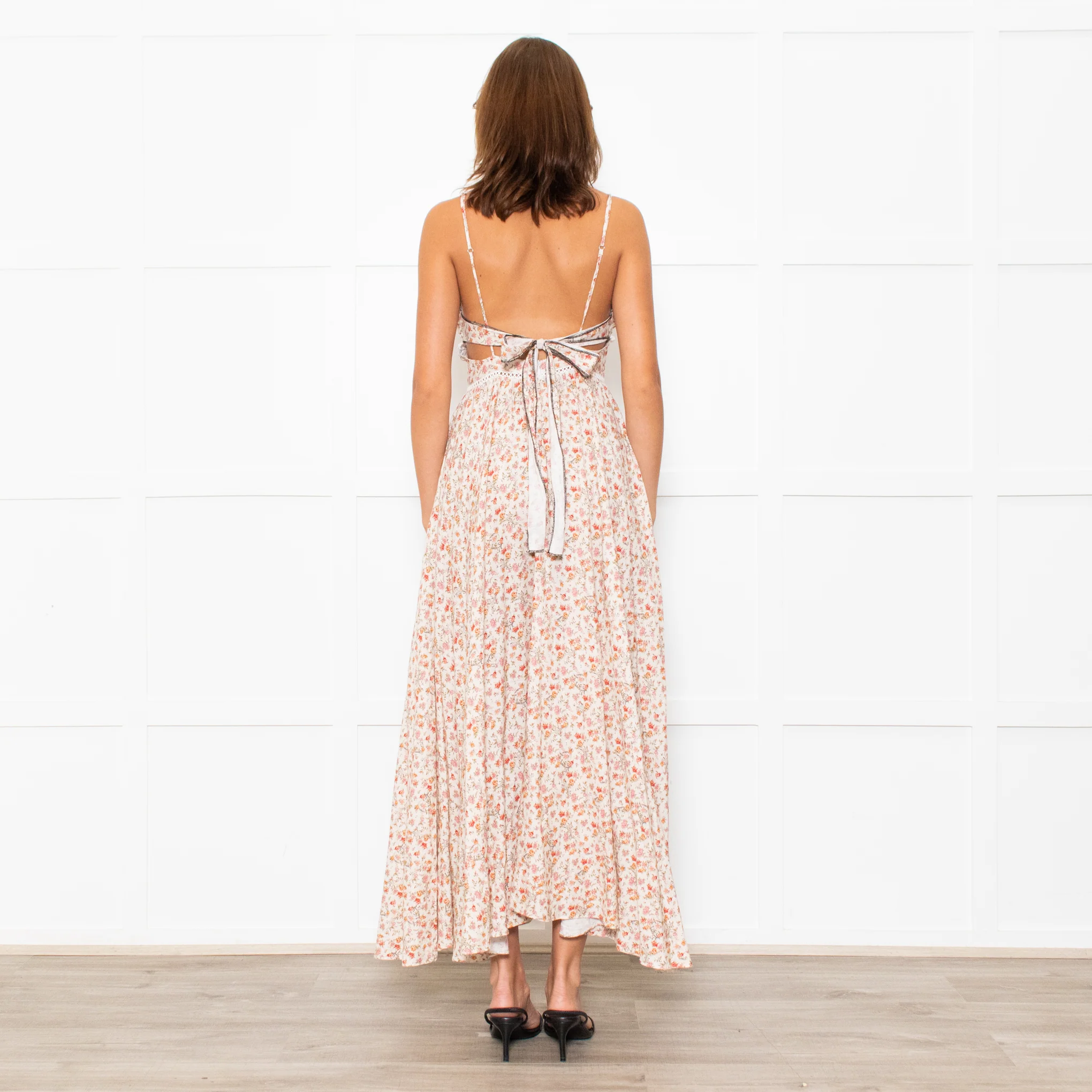Lug Von Siga Beige Red Yellow Floral Sleeveless Midi Dress - Image 4
