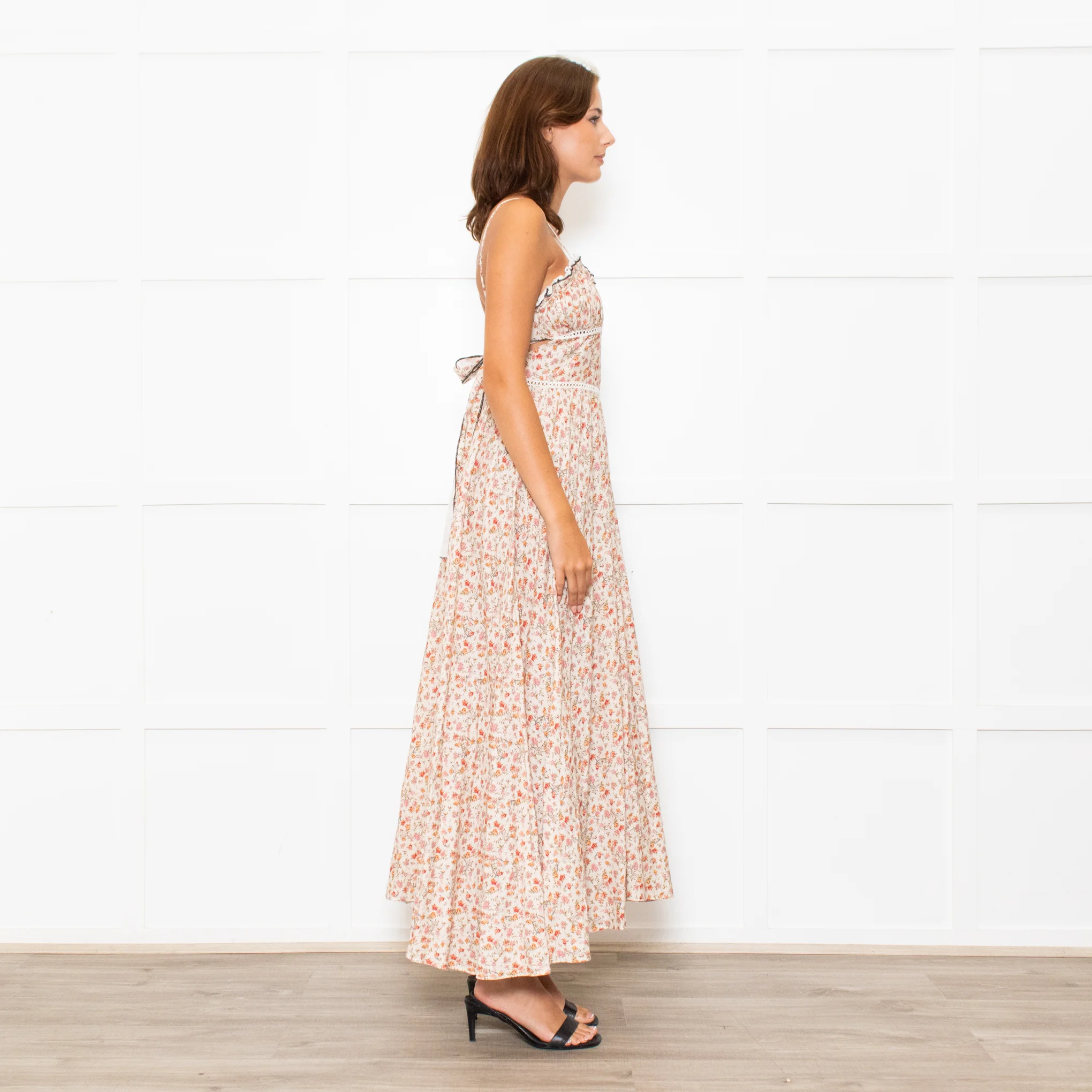 Lug Von Siga Beige Red Yellow Floral Sleeveless Midi Dress - Image 5