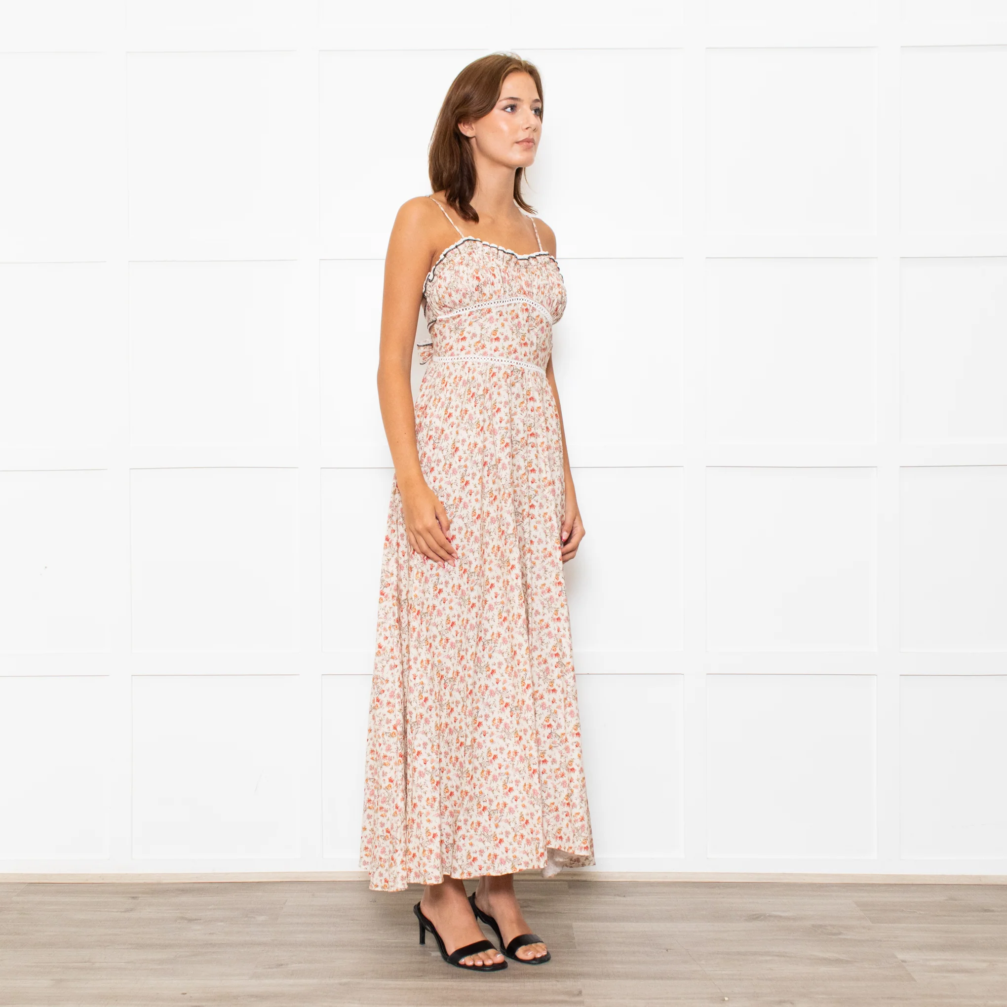Lug Von Siga Beige Red Yellow Floral Sleeveless Midi Dress - Image 6