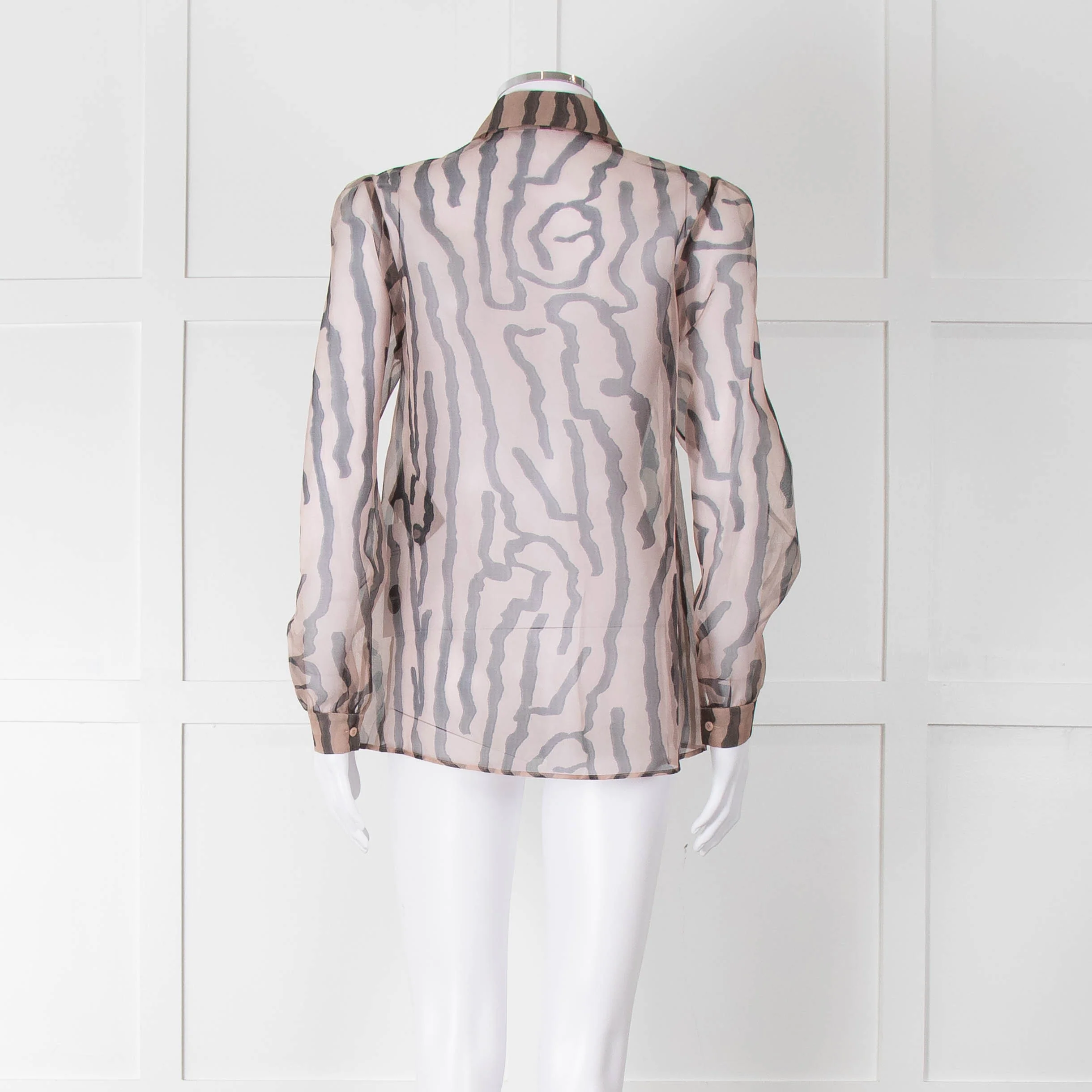 Luisa Cerano Black And Tan Tiger Stripe Sheer Shirt - Image 5